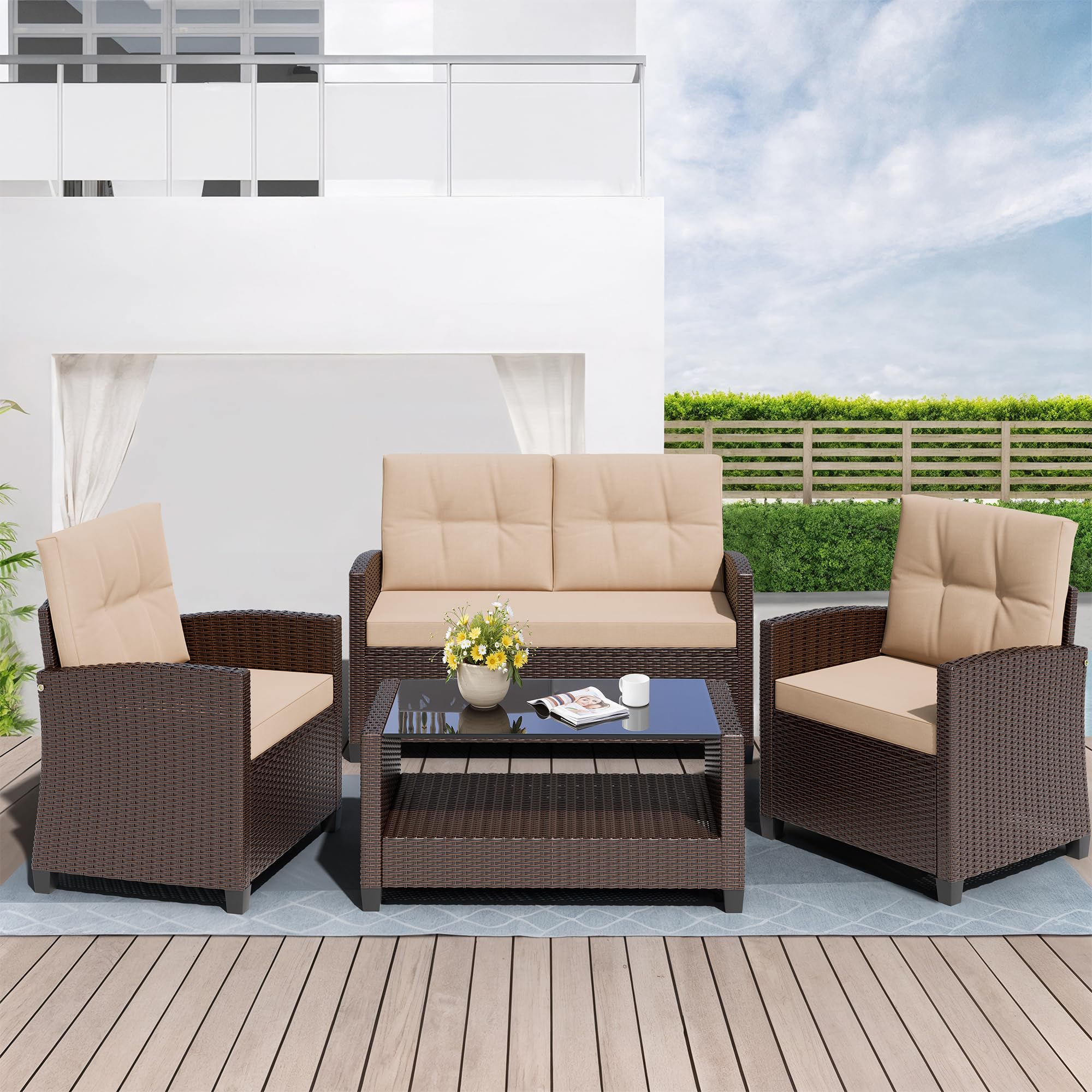 4 Piece Patio Conversation Set with Coffee Table