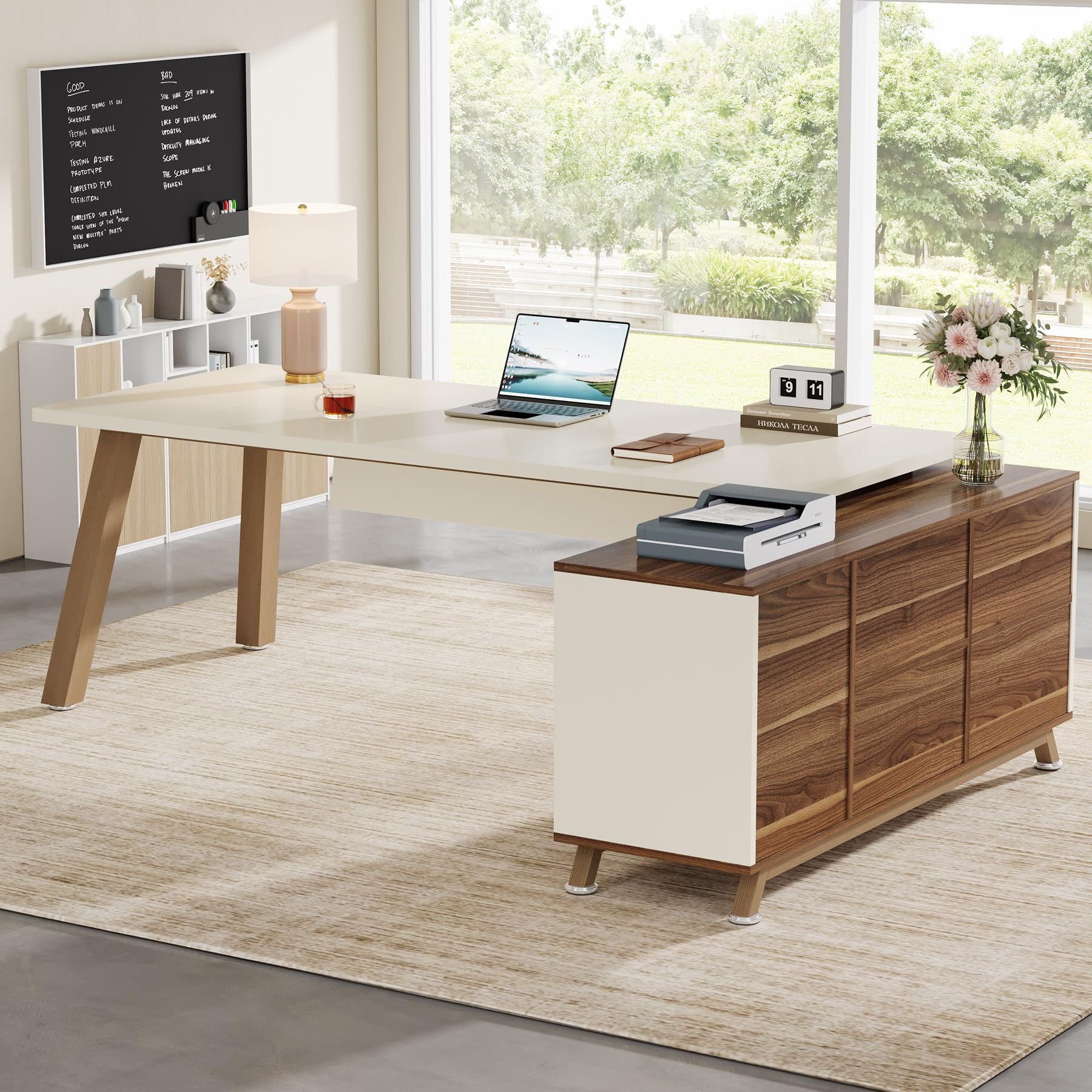 78.7-Inch L-Shaped Executive Desk with Storage Cabinet