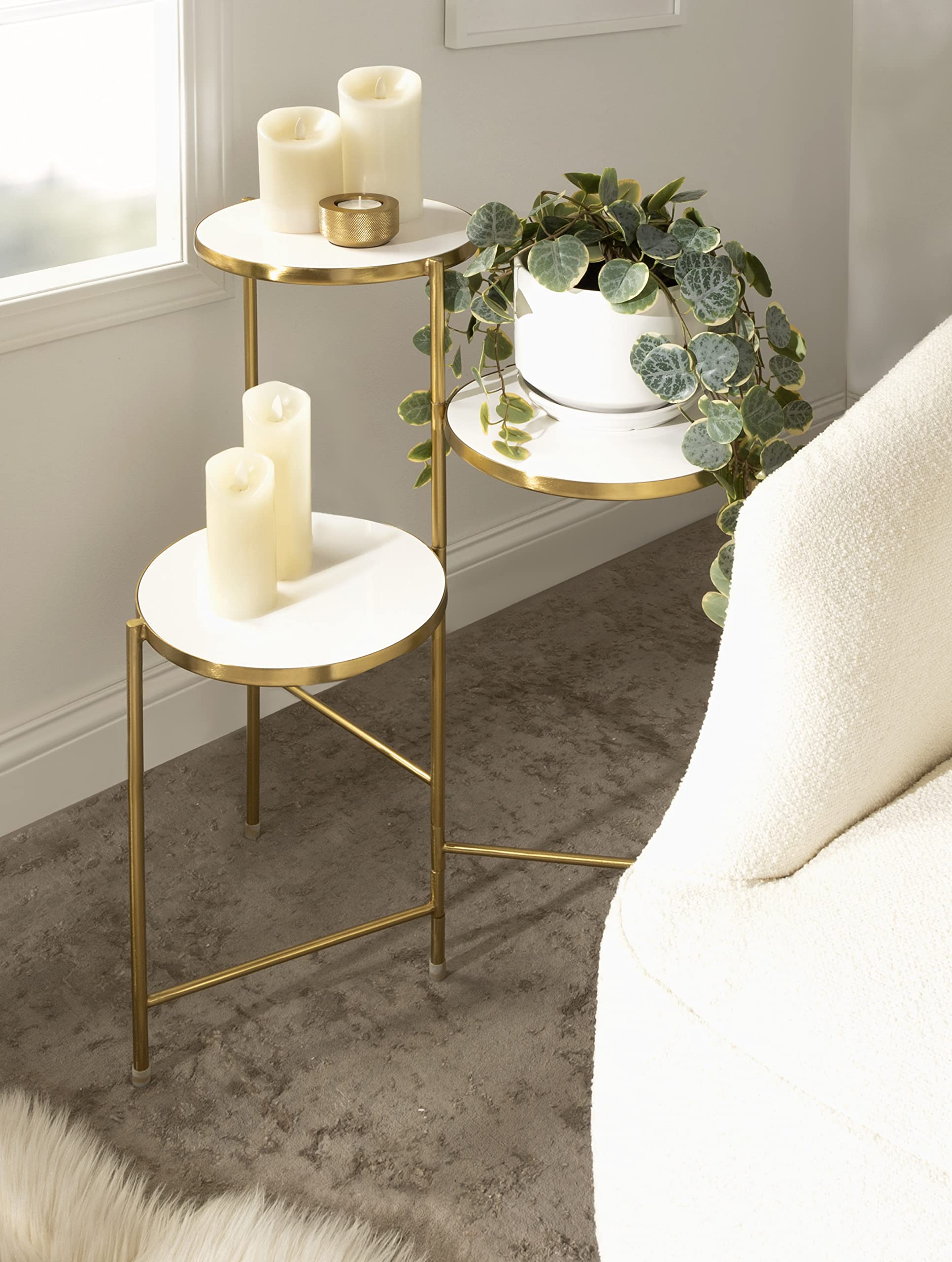 Modern Tri-Level Plant Stand White and Gold