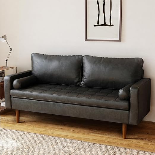 70" Mid-Century Faux Leather Loveseat