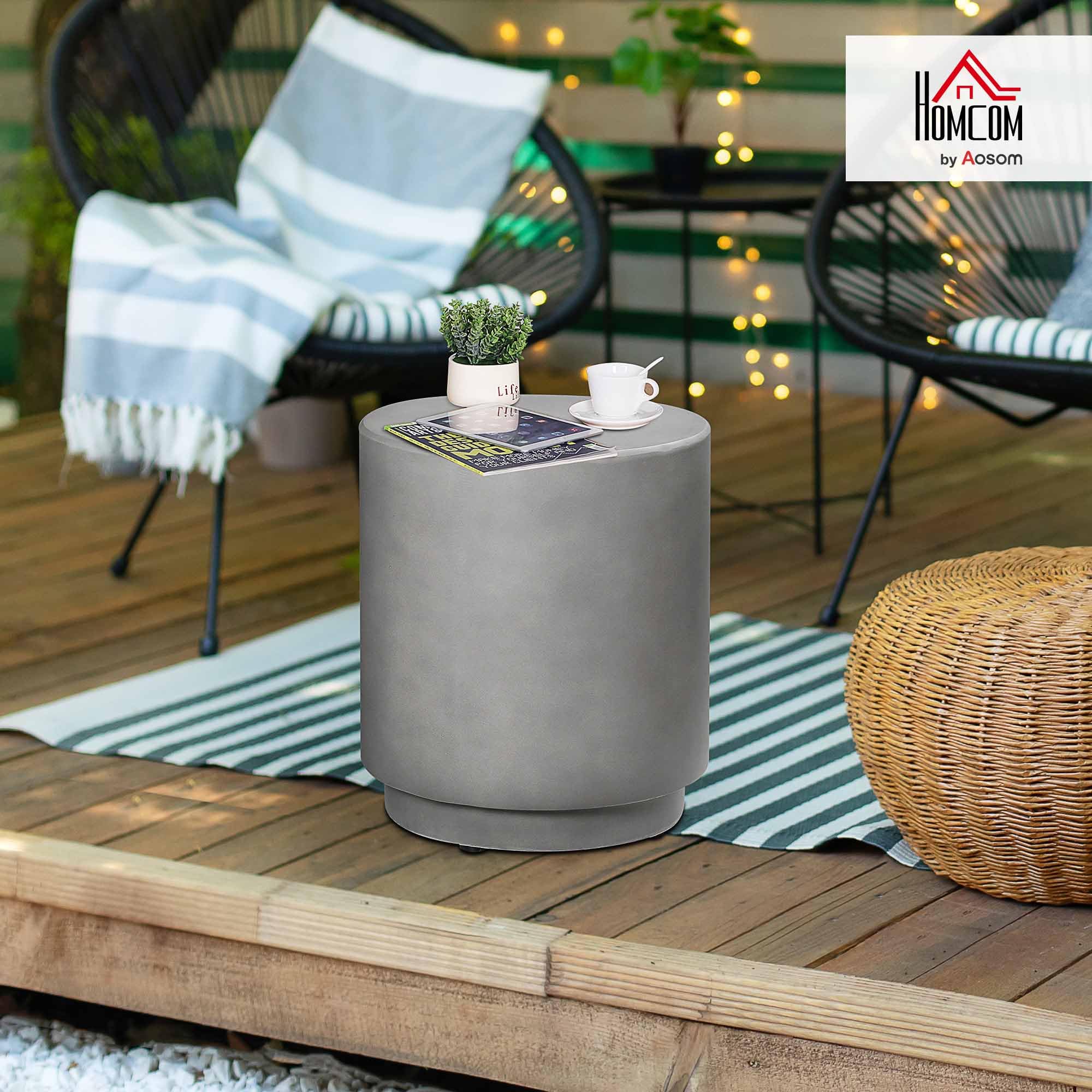Outdoor Side Table Round Concrete Finish Light Gray