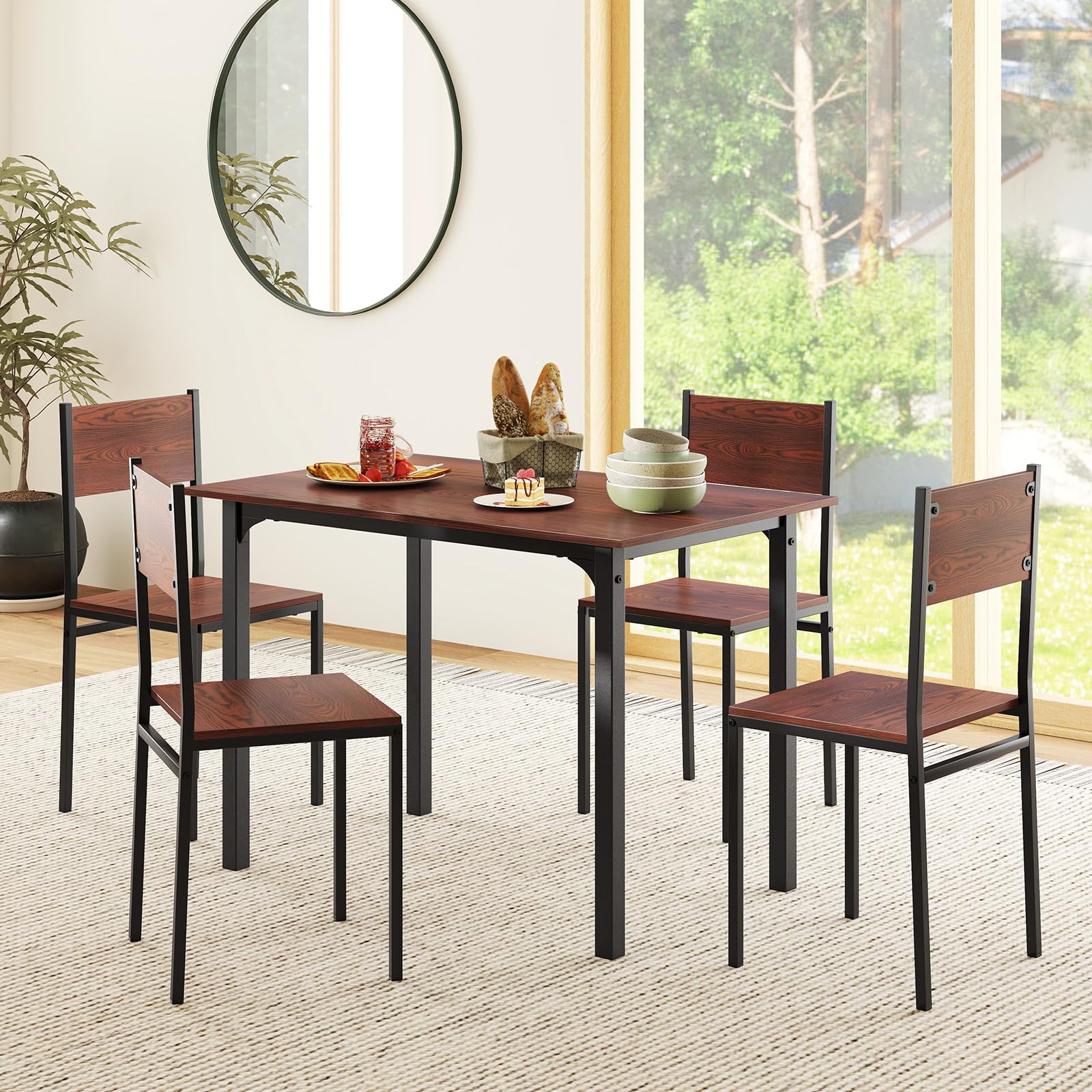 Dining Table Set for 4 with Chairs - Walnut