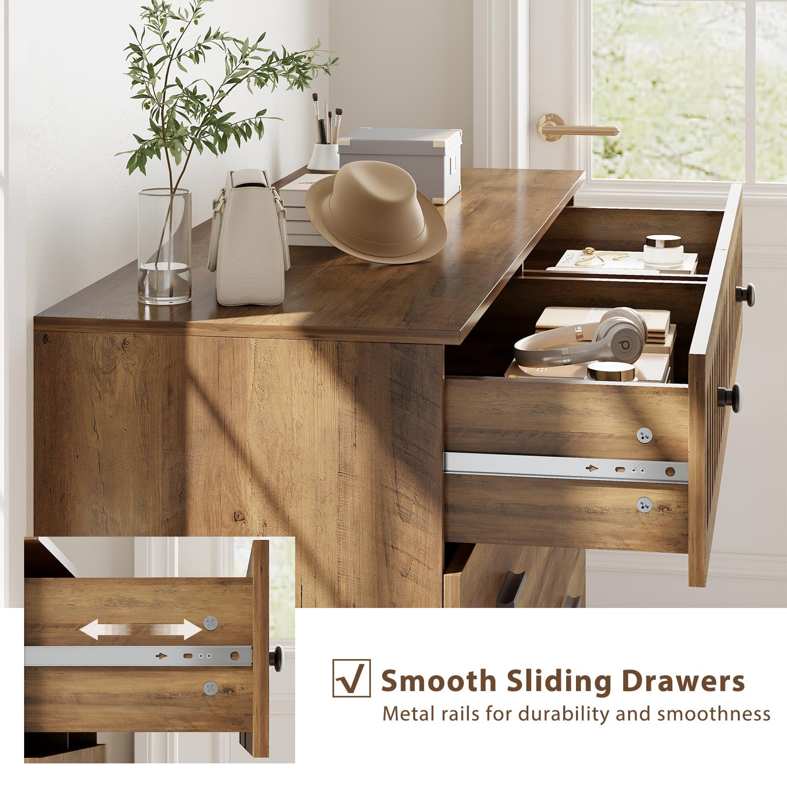 Farmhouse 6 Drawer Dresser with Fluted Design