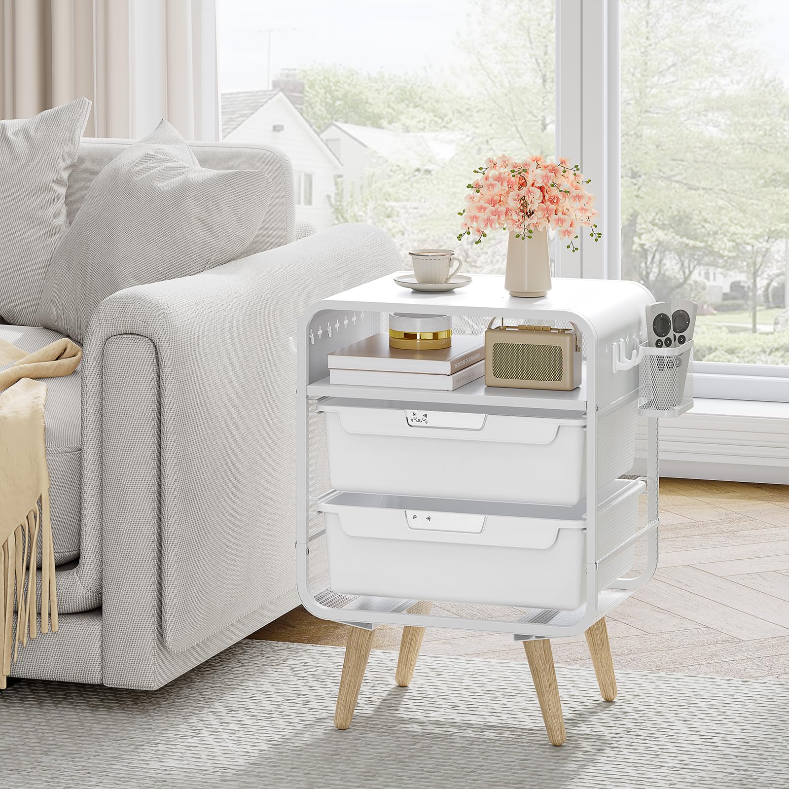 SYKIARIOL Kids Nightstand,White Night Stand,White Side Table,Bedside Table,Cute End Table with Storage Drawer for Girls boy