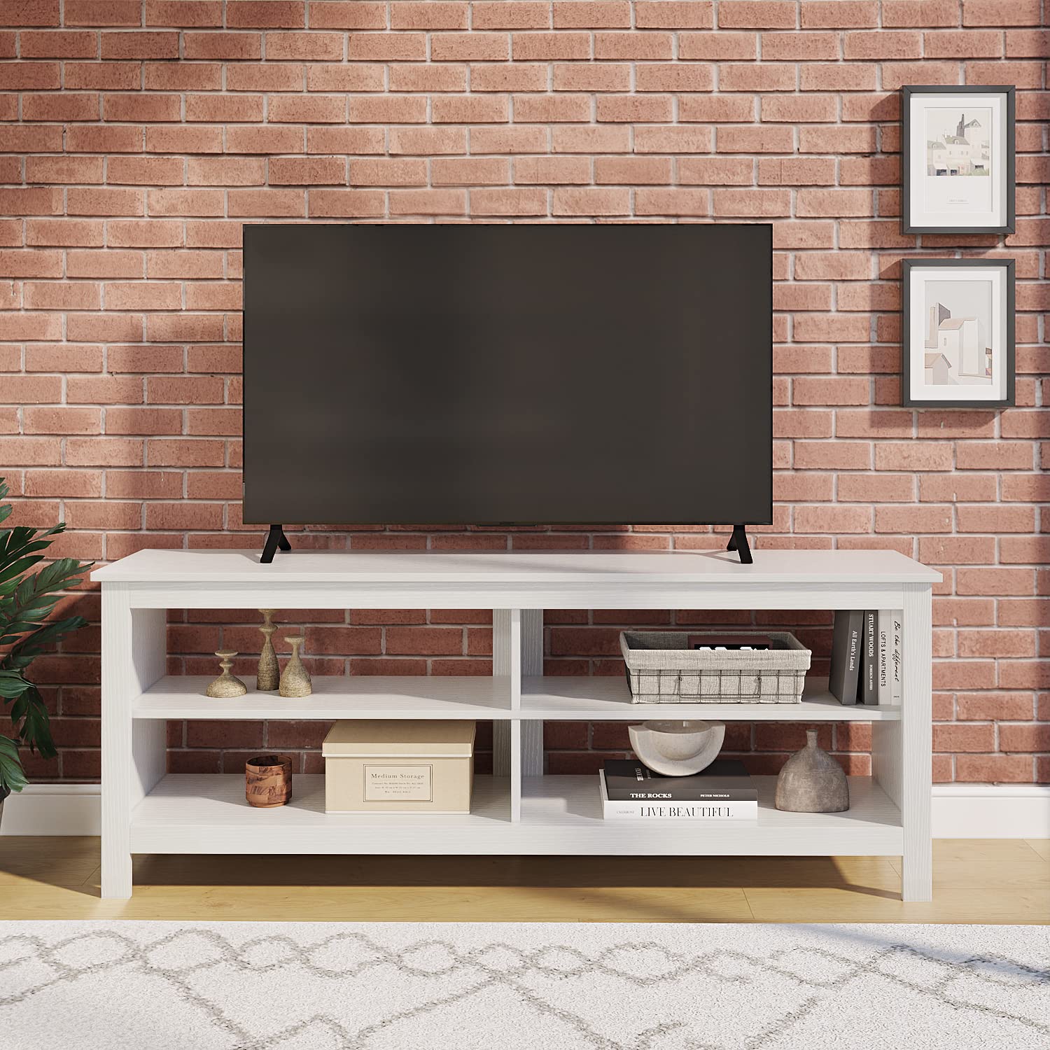 Modern TV Stand with 4 Open Shelves for TVs up to 65 Inches
