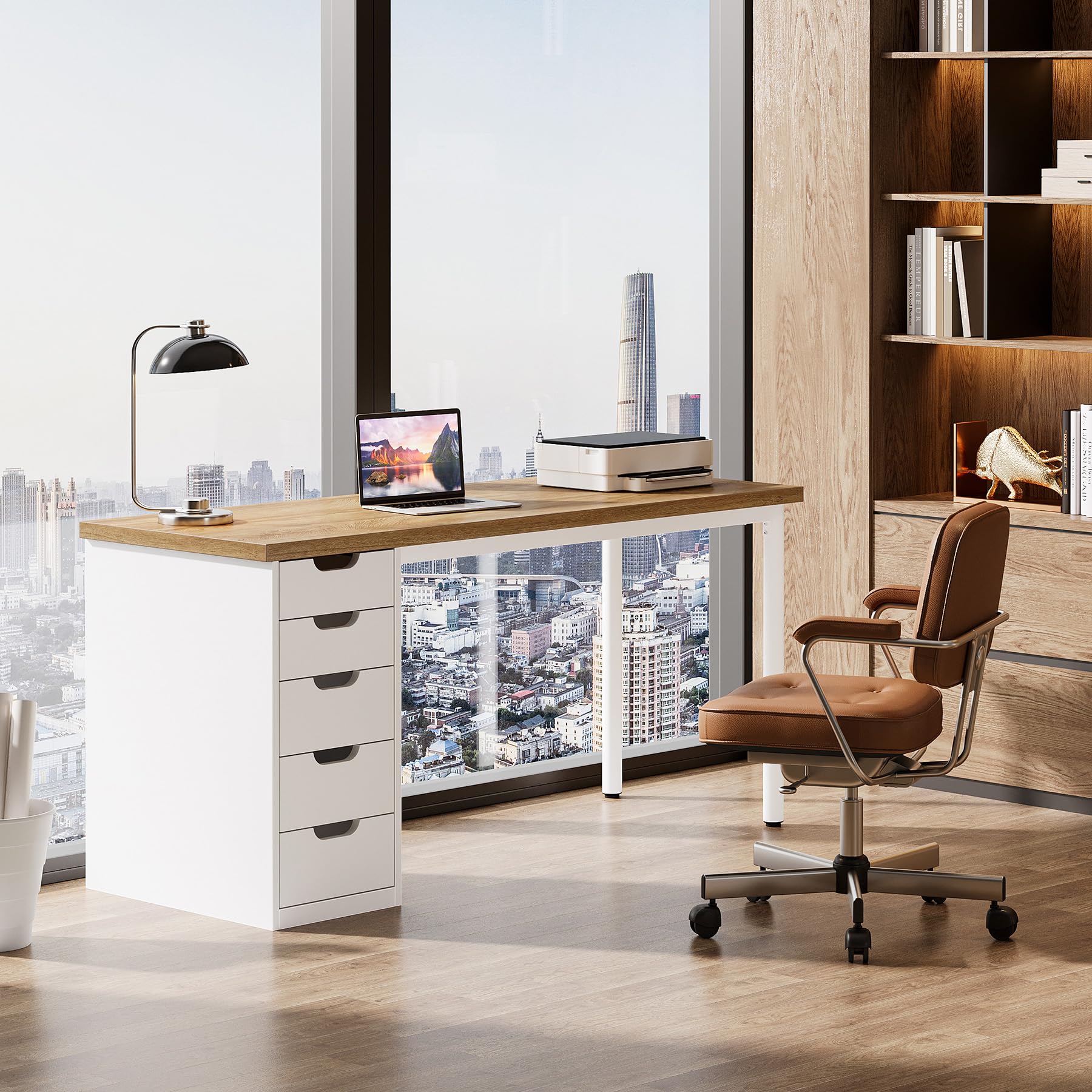 Computer Desk with 5 Reversible Drawers