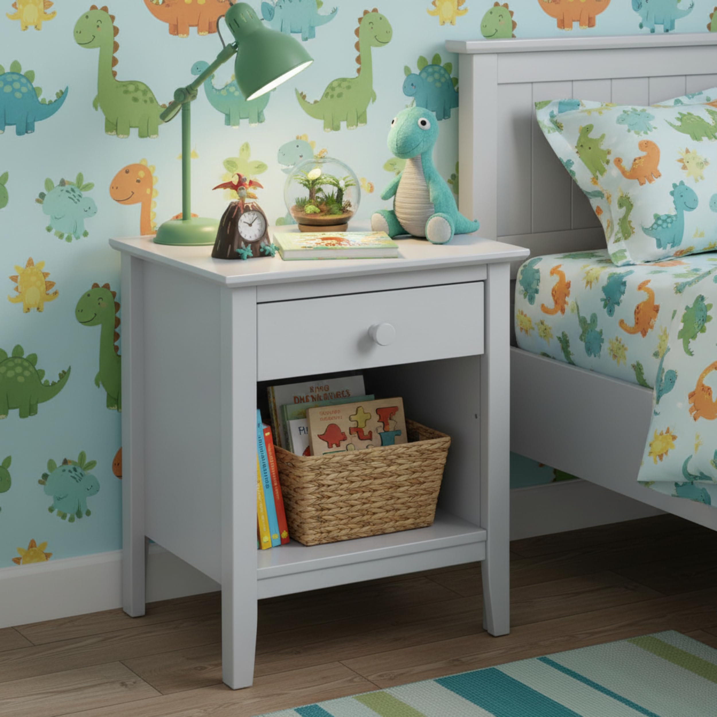 Wooden Nightstand with Drawer and Storage