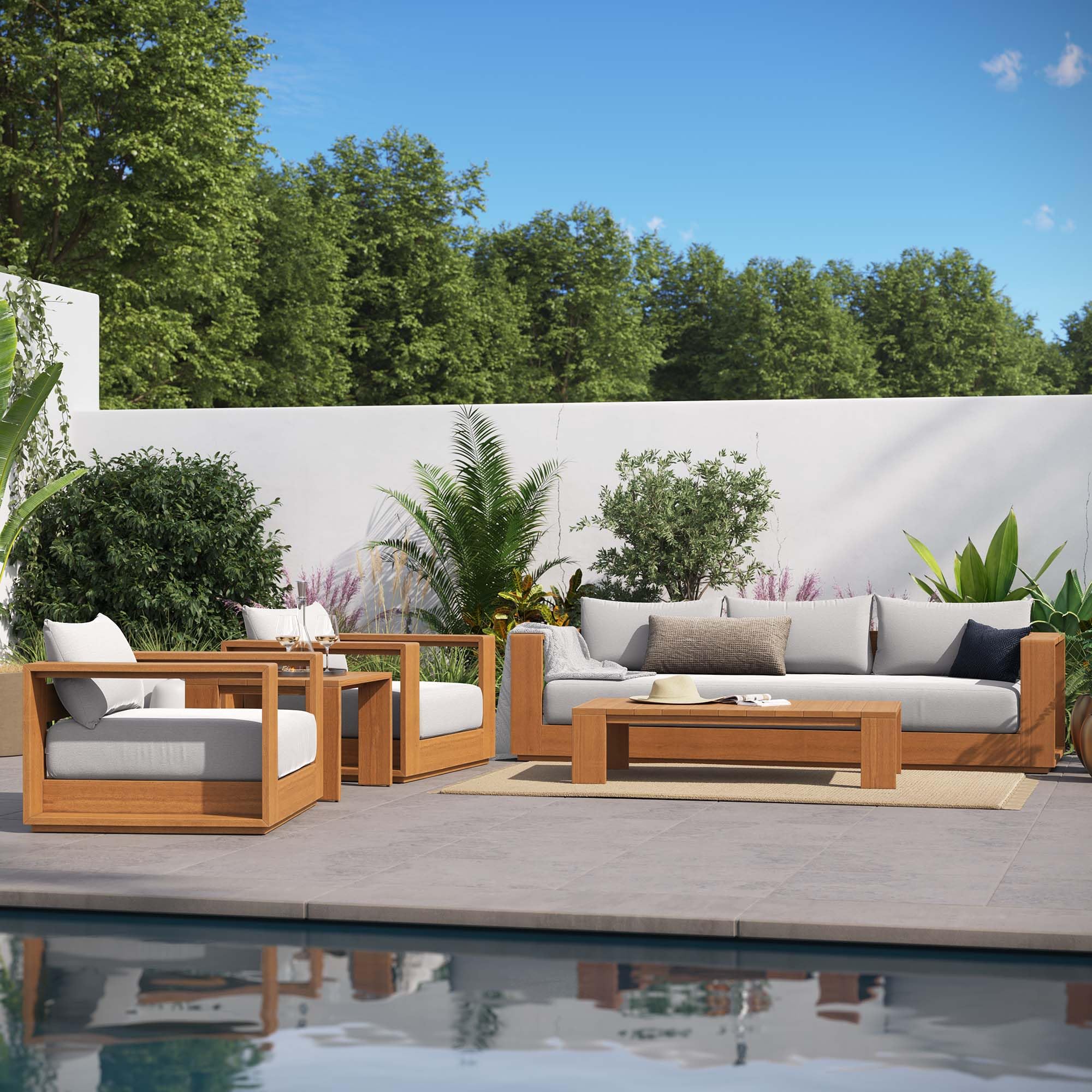 Tahoe Acacia Wood 5-Piece Outdoor Patio Furniture Set