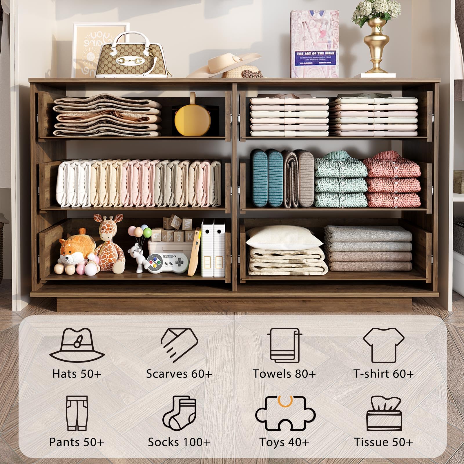 Farmhouse 6 Drawer Dresser with Fluted Design