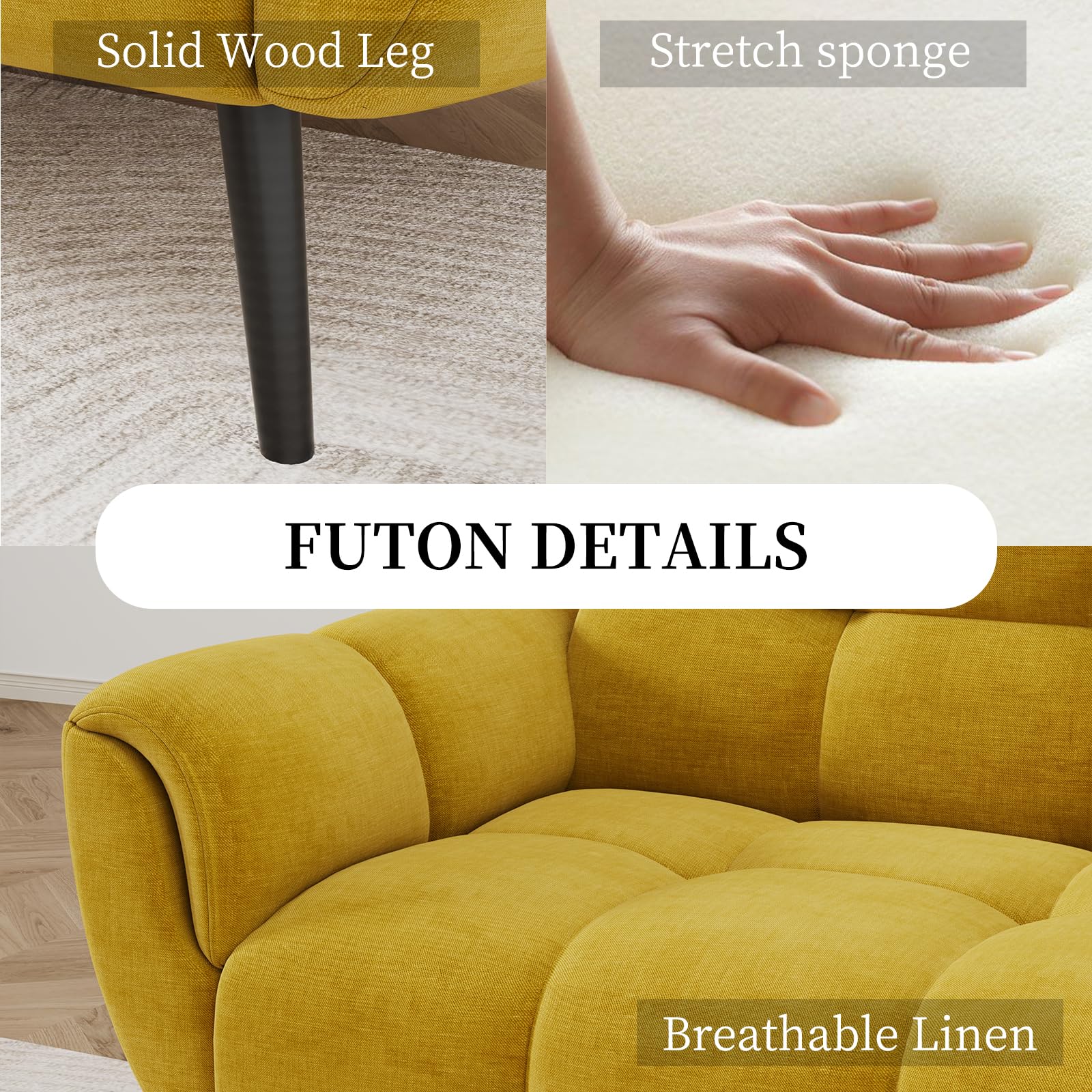 Convertible Futon Sofa Bed 76.77" Modern Linen Sleeper Couch