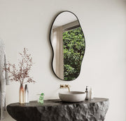 Wavy Wall Mirror 36x24 Irregular Decorative Alloy Framed Abstract Artistic Mirror