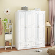 Wardrobe Closet with Drawers and Hanging Rod