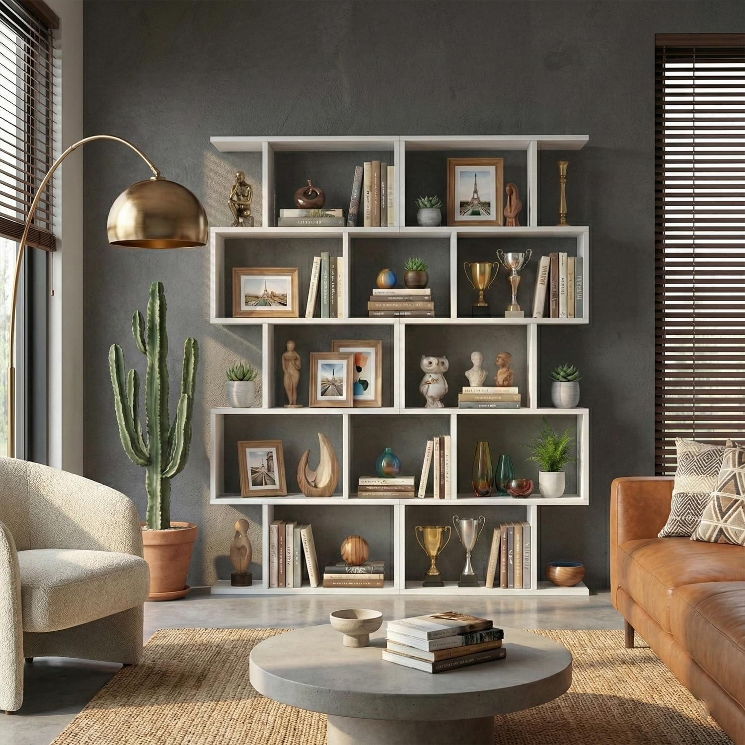 5-Tier S-Shaped Bookcase Set of 2 White