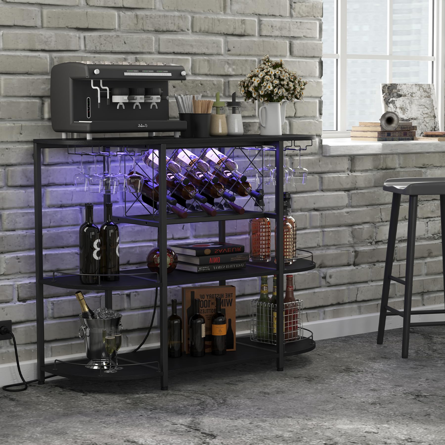 Wine Cabinet with LED Lights and Power Outlet