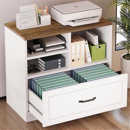 Lateral Filing Cabinet with Drawer and Storage Shelves