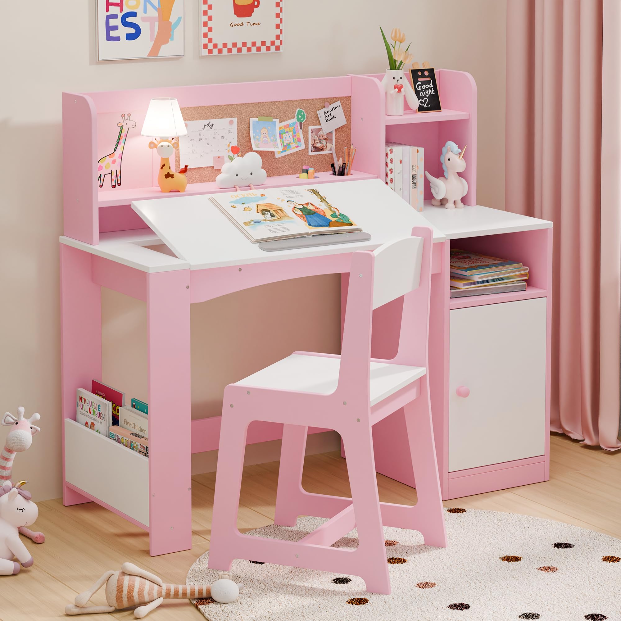 Kids Study Desk with Chair and Tiltable Desktop