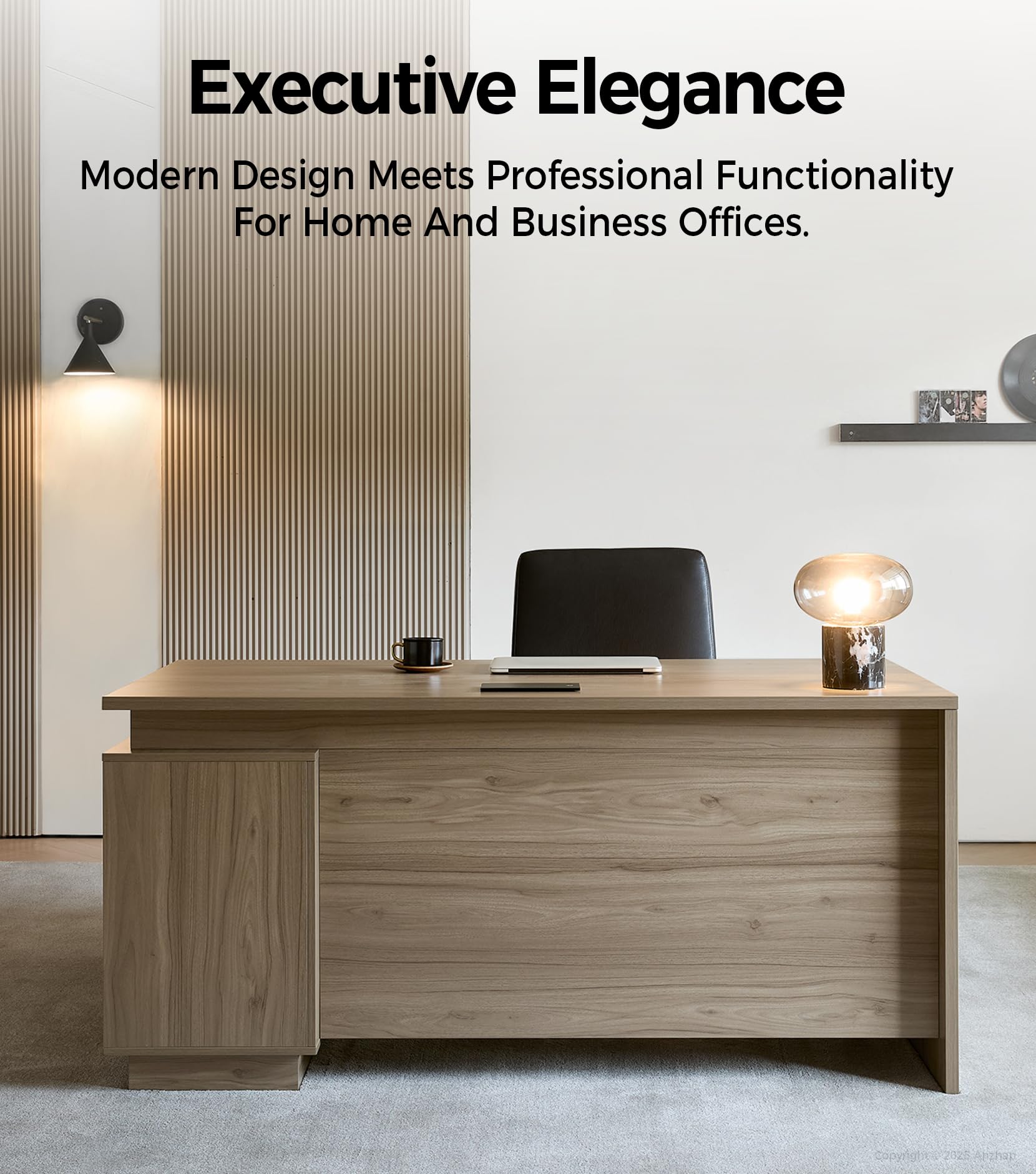 63-Inch Reversible L-Shaped Executive Desk with Lateral File Cabinet