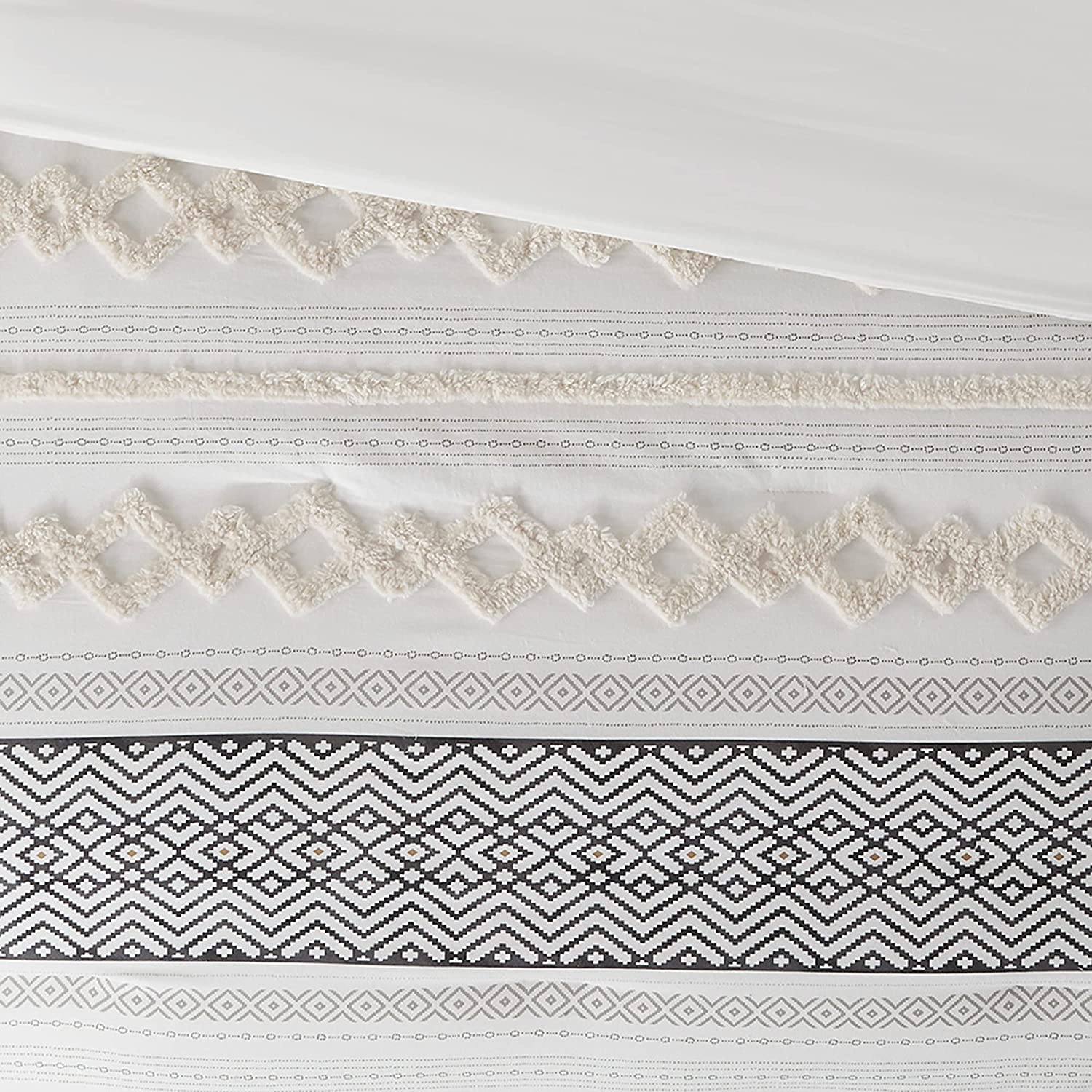 Farmhouse Comforter Set Full/Queen Ivory Striped Cotton 3-Piece
