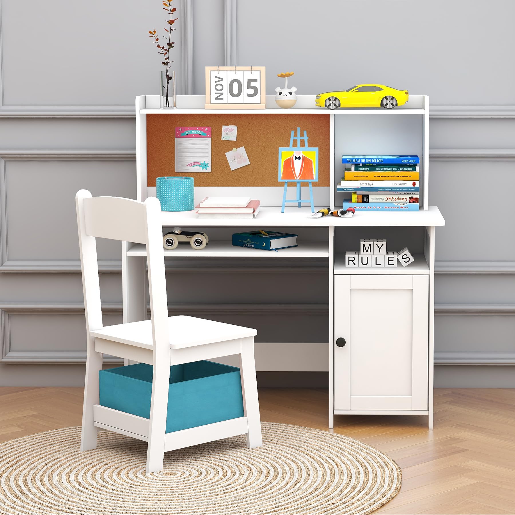 Kids Desk and Chair Set with Storage and Shelf