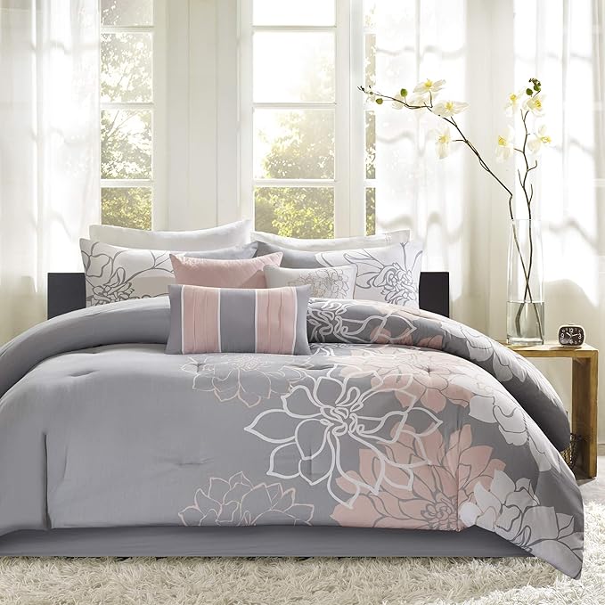 Queen Floral Comforter Set 7 Piece