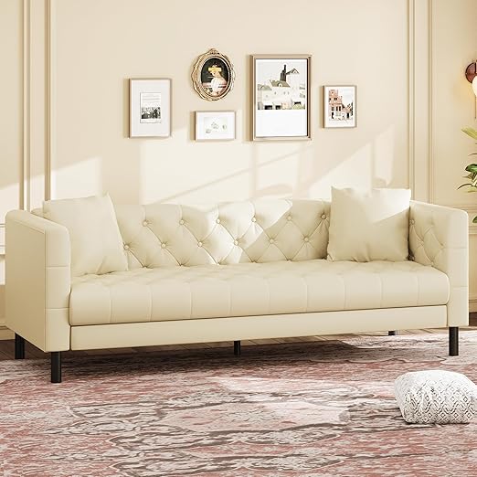 Chesterfield Faux Leather Sofa 3-Seater with Deep Seat