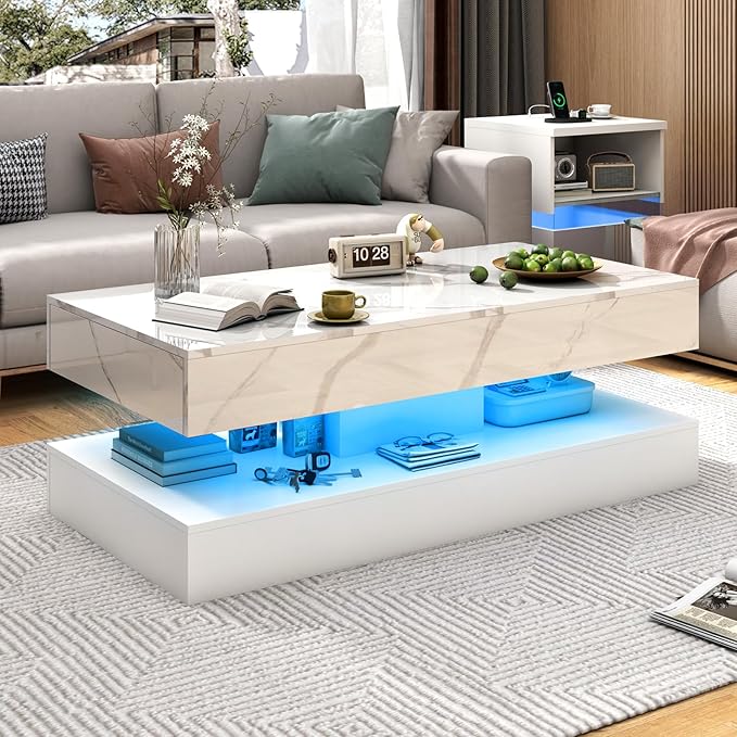 LED Coffee Table with Storage Drawers