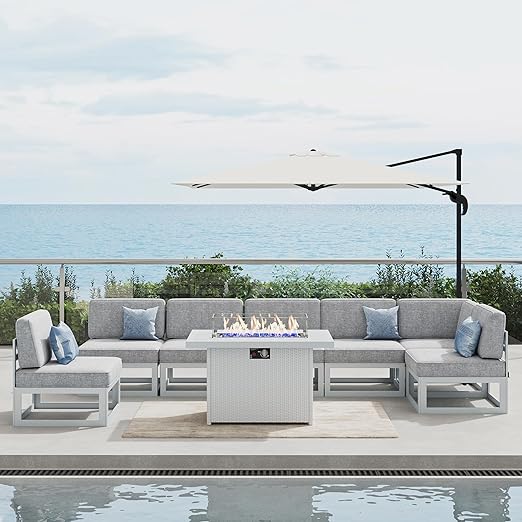 9-Piece Modern Aluminum Patio Sectional Set with Coffee Table