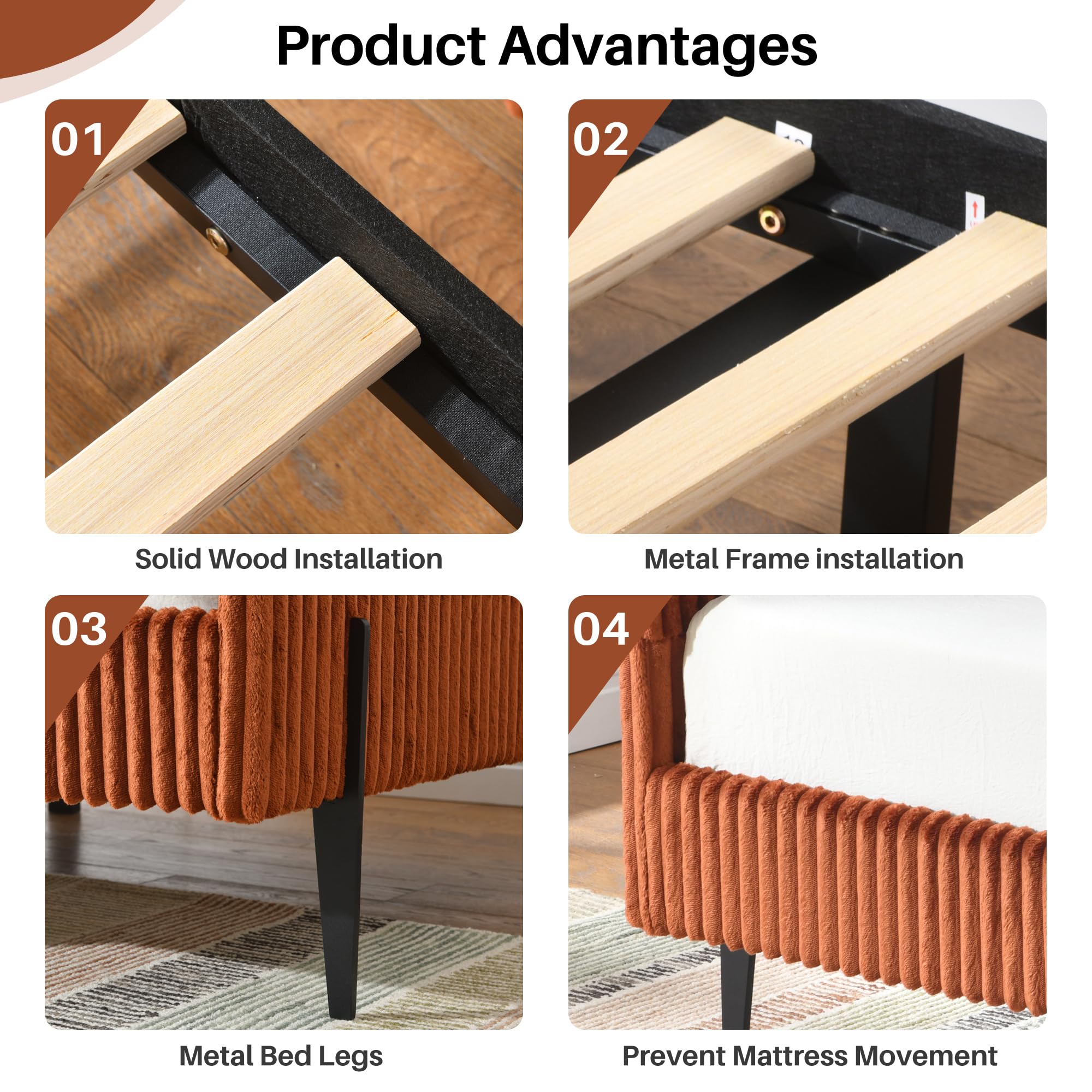 Single-Size Upholstered Sofa Bed with Metal Support Legs