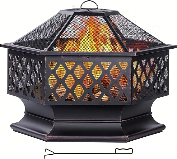 28-Inch Hexagon Outdoor Fire Pit - Wood Burning