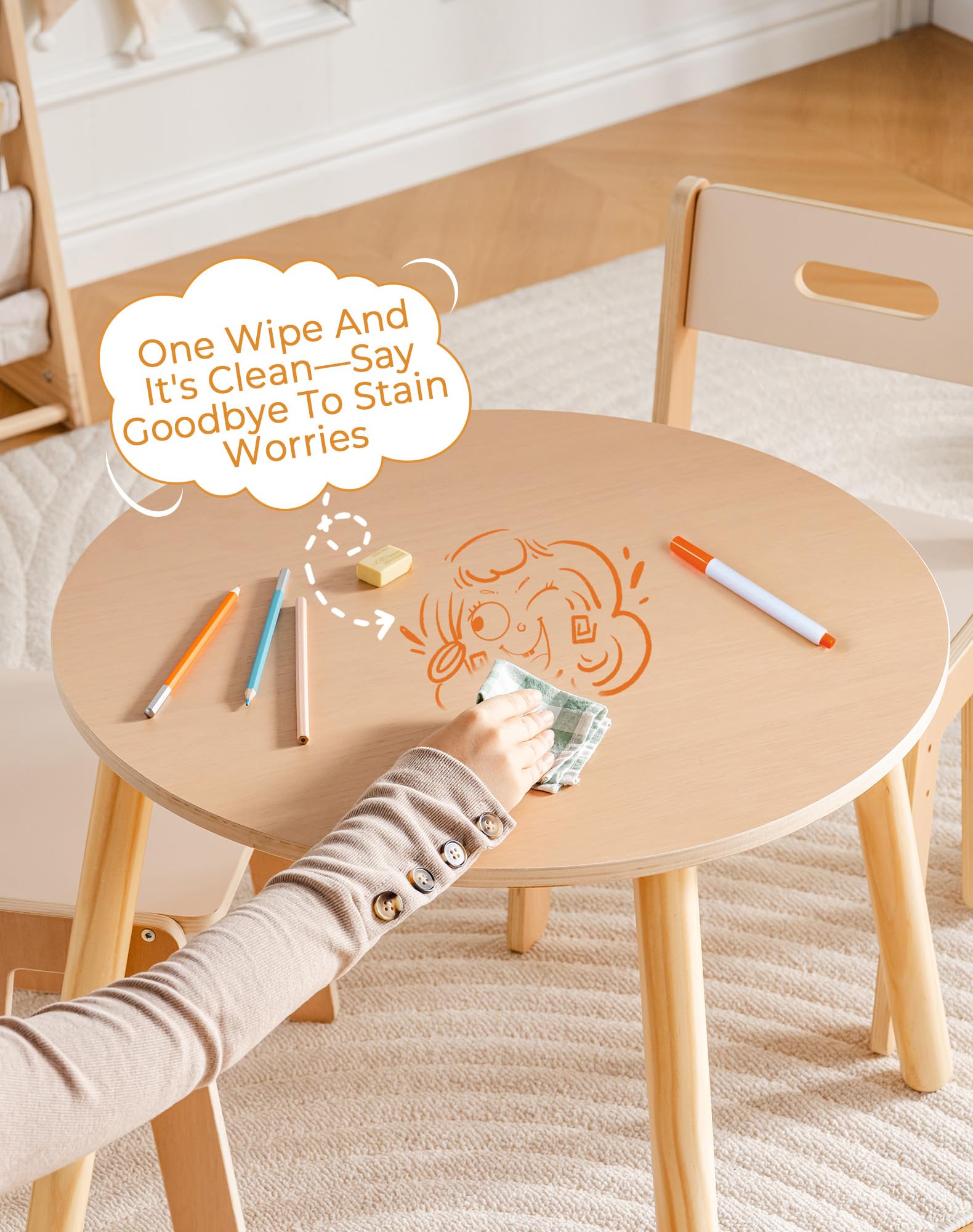 Wooden Toddler Table and Chair Set with Height Adjustable Chairs