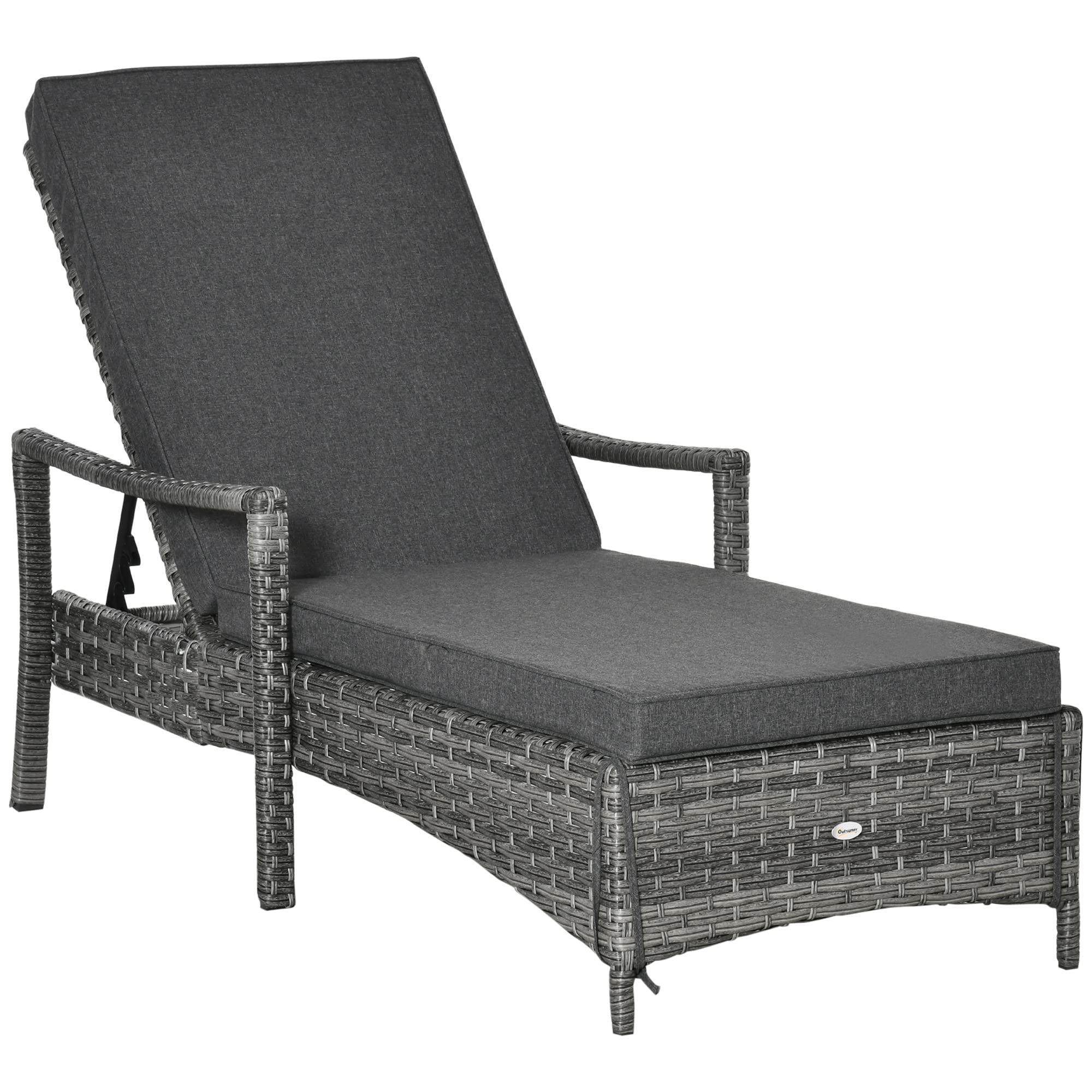 Wicker Chaise Lounge with 4-Position Adjustable Backrest