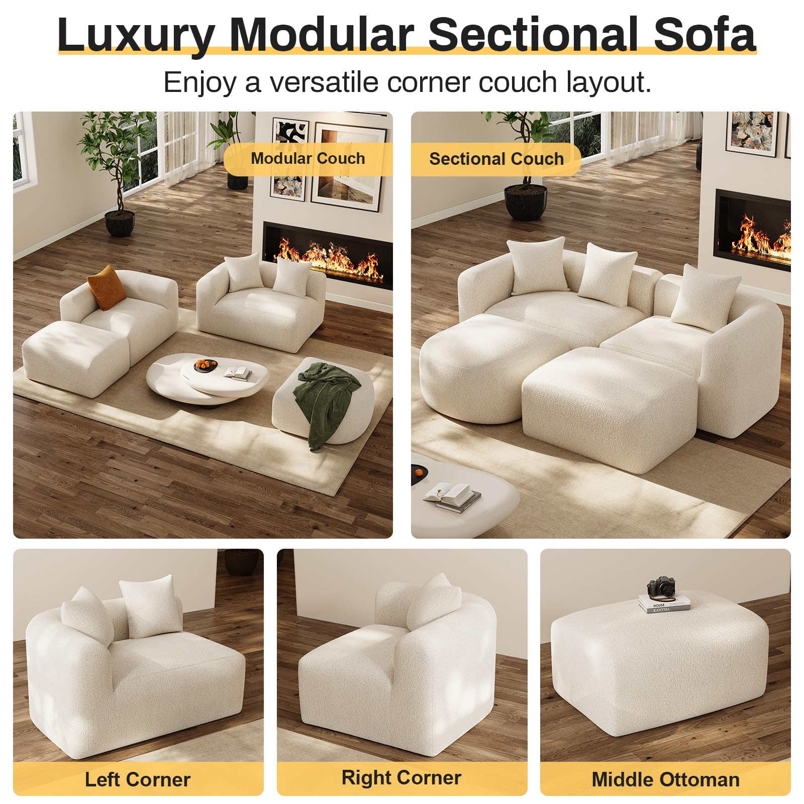 Modern Oversized Curved Sectional Sofa 119 Inch