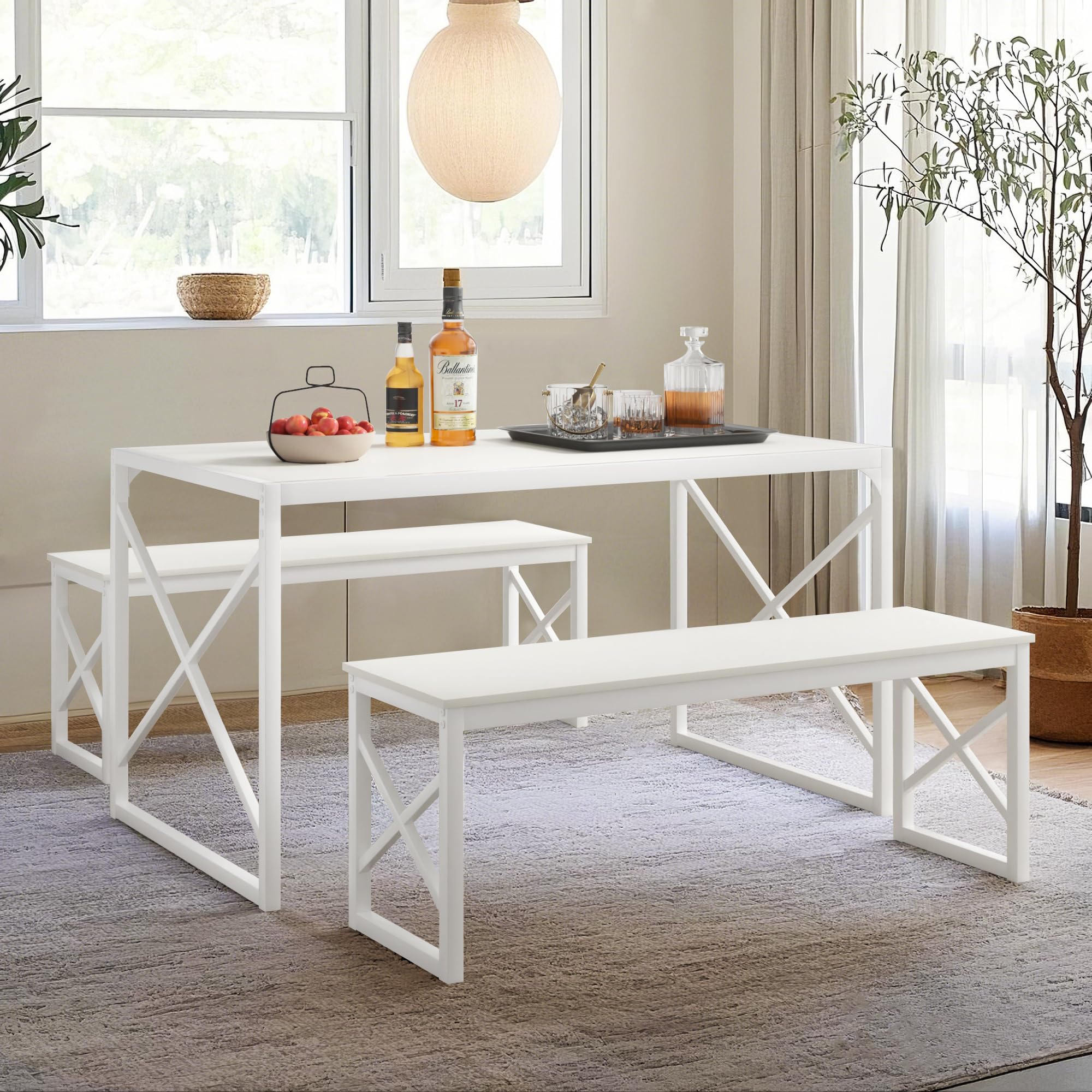 55" Dining Table Set with 2 Benches