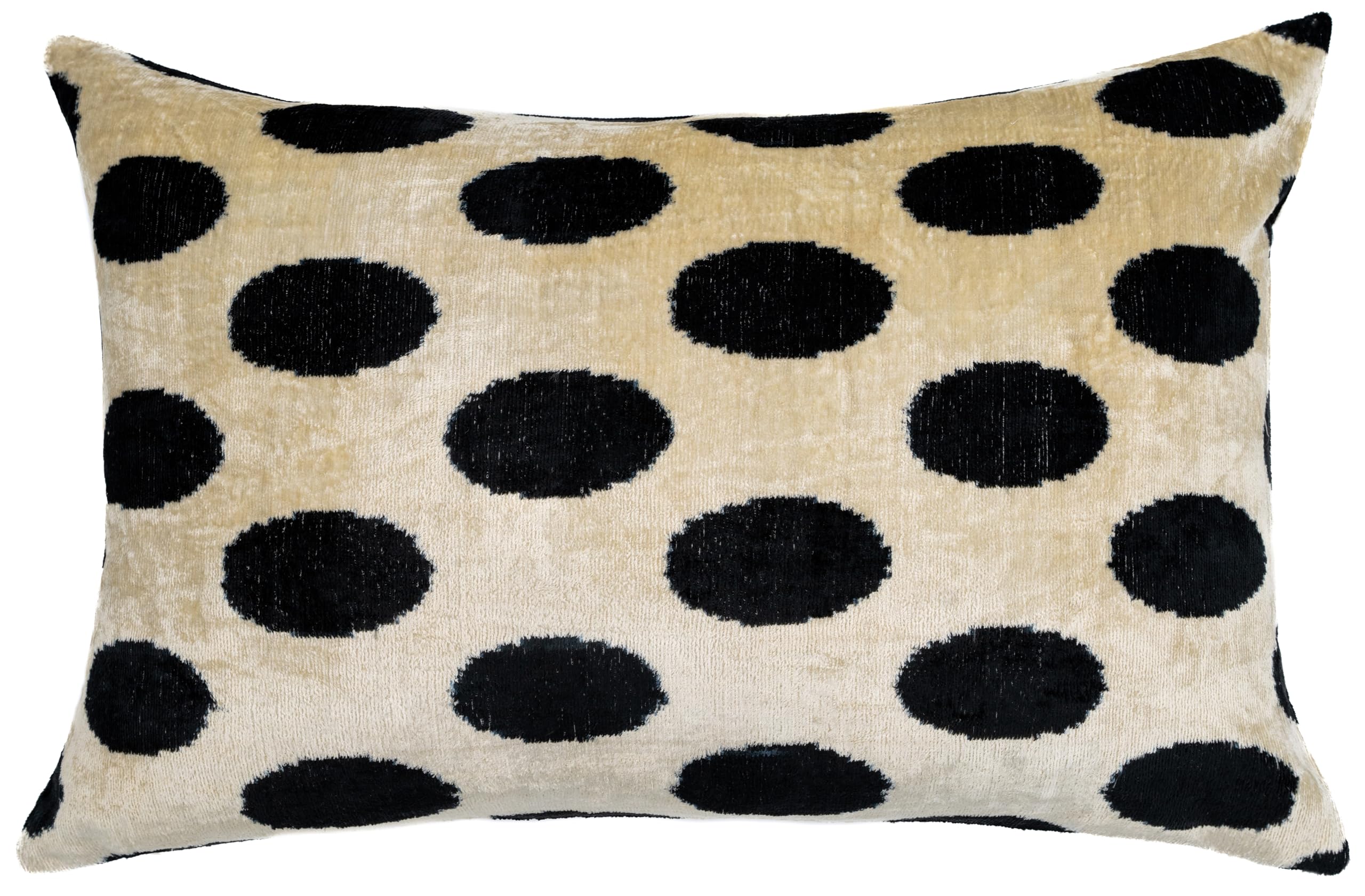 Velvet Throw Pillow 16x24 Black White Polka Dot Down Feather