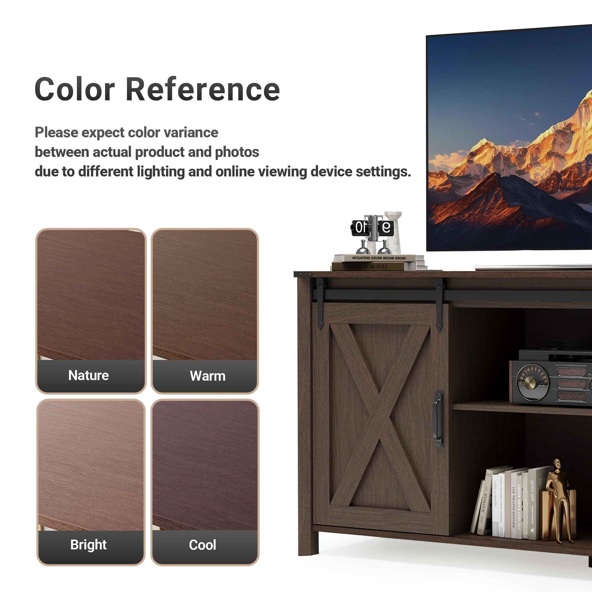 Farmhouse TV Stand with Power Outlet and Sliding Barn Doors