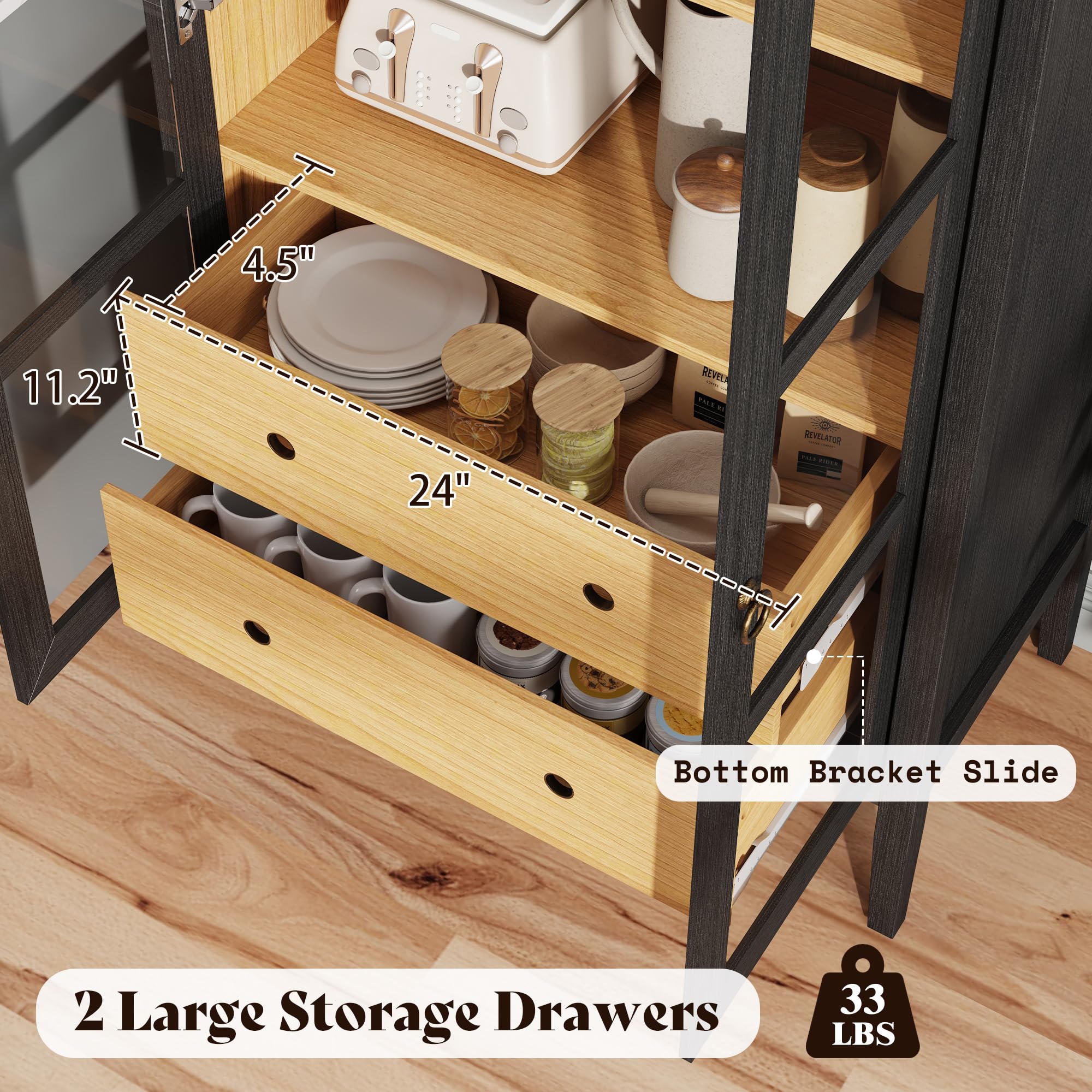 Tall Arched Storage Cabinet with Glass Doors