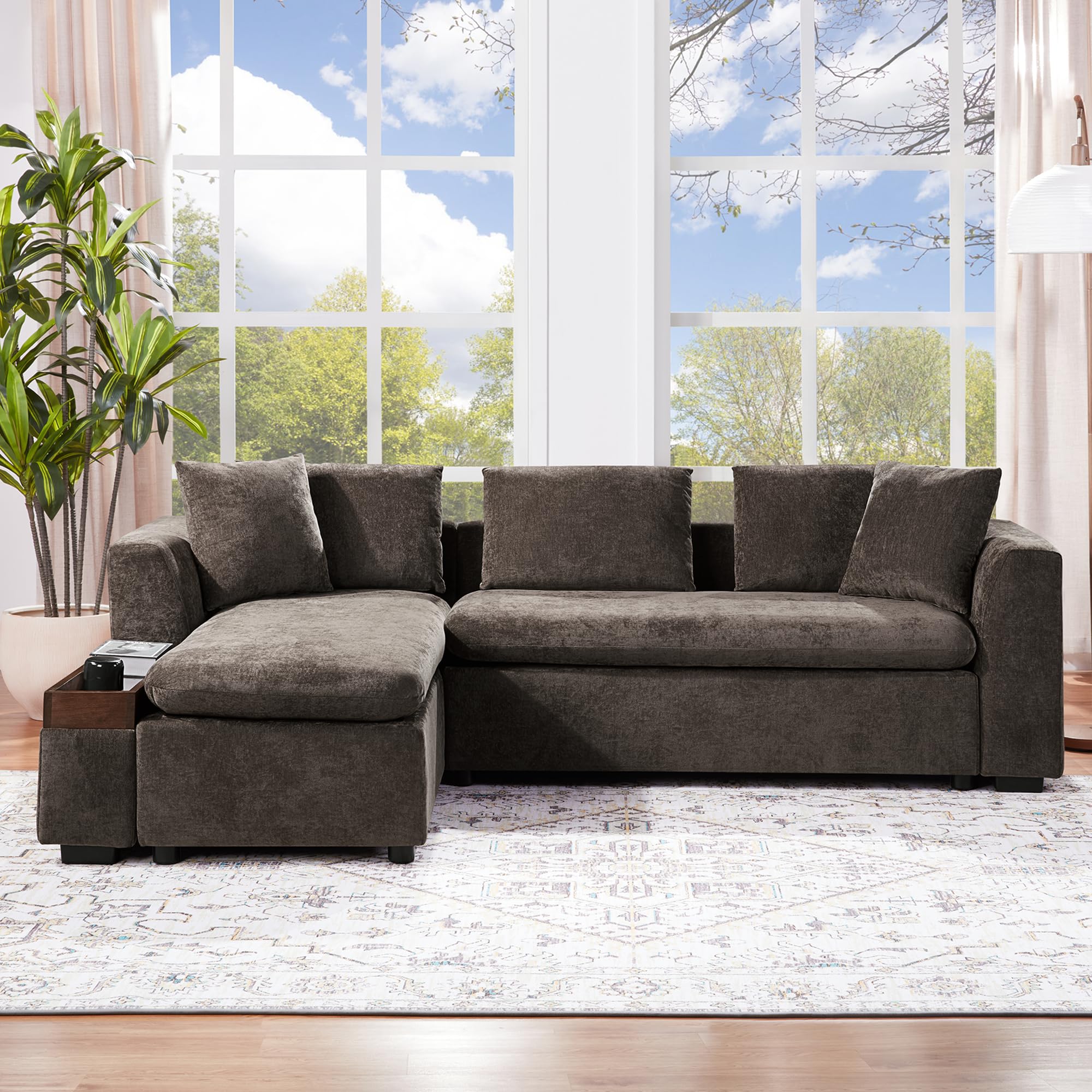L-Shaped Sectional Sofa with Storage - 93.7" Chenille Fabric
