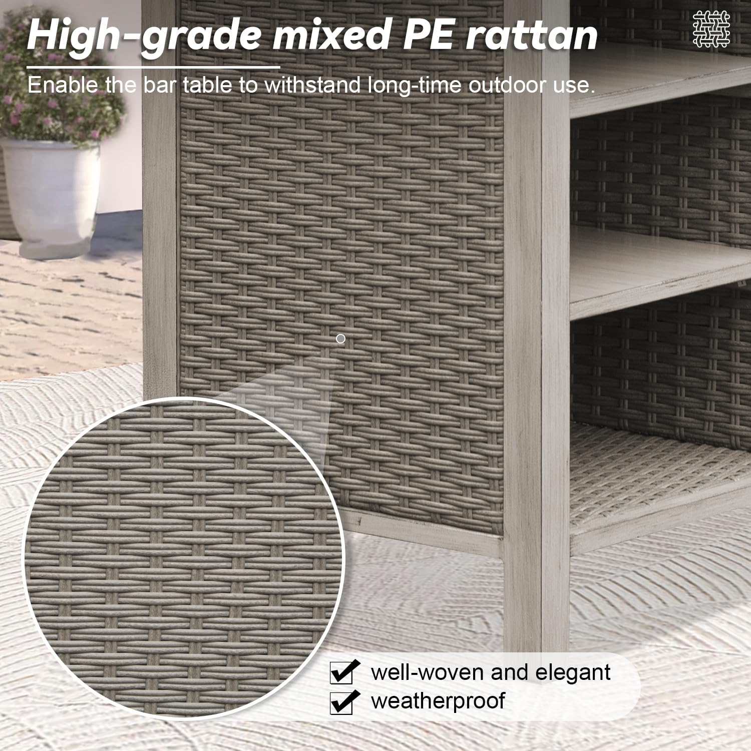 Outdoor Bar Unit with Storage - All-Weather Wicker Aluminum Frame