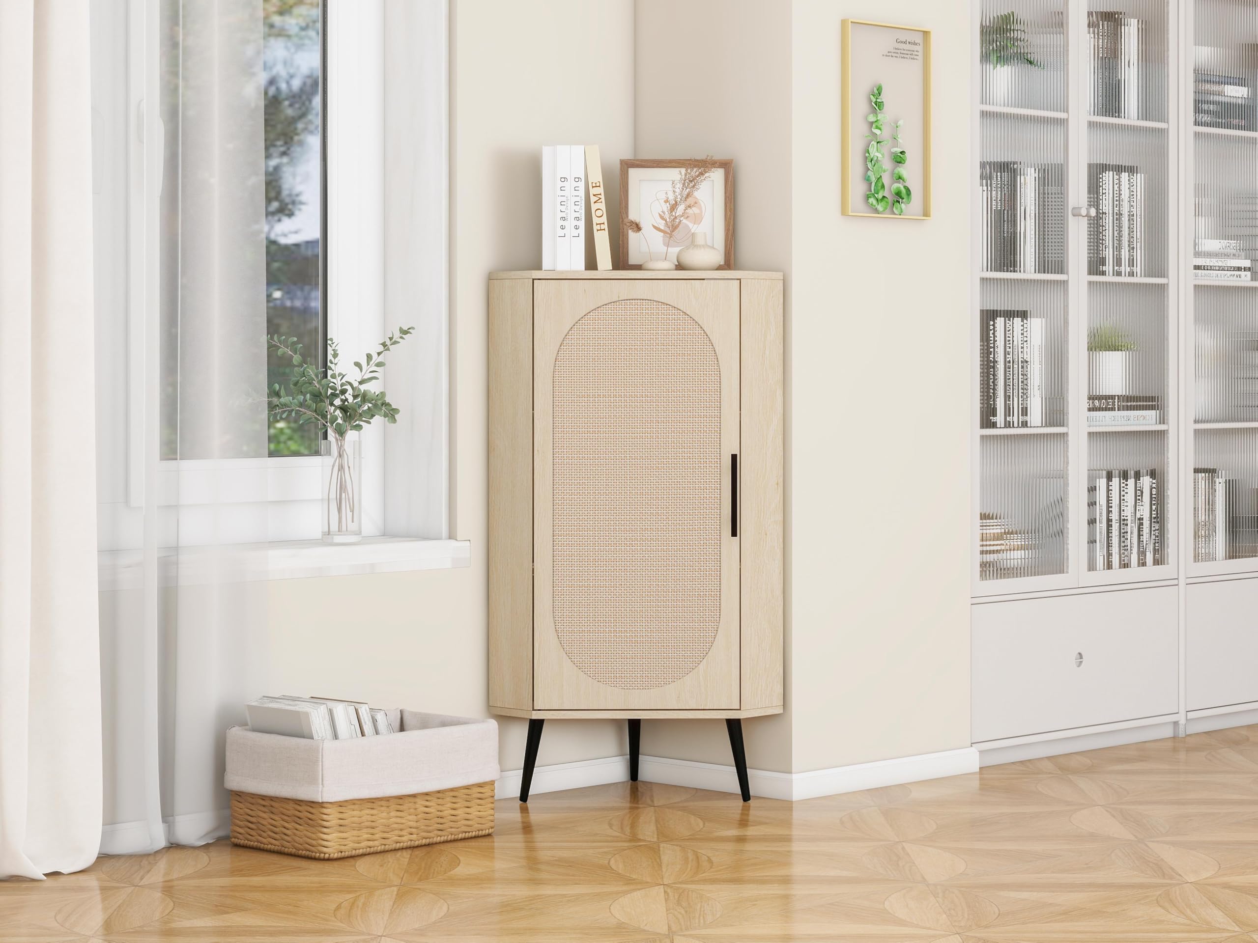 39" Corner Cabinet with Rattan Door