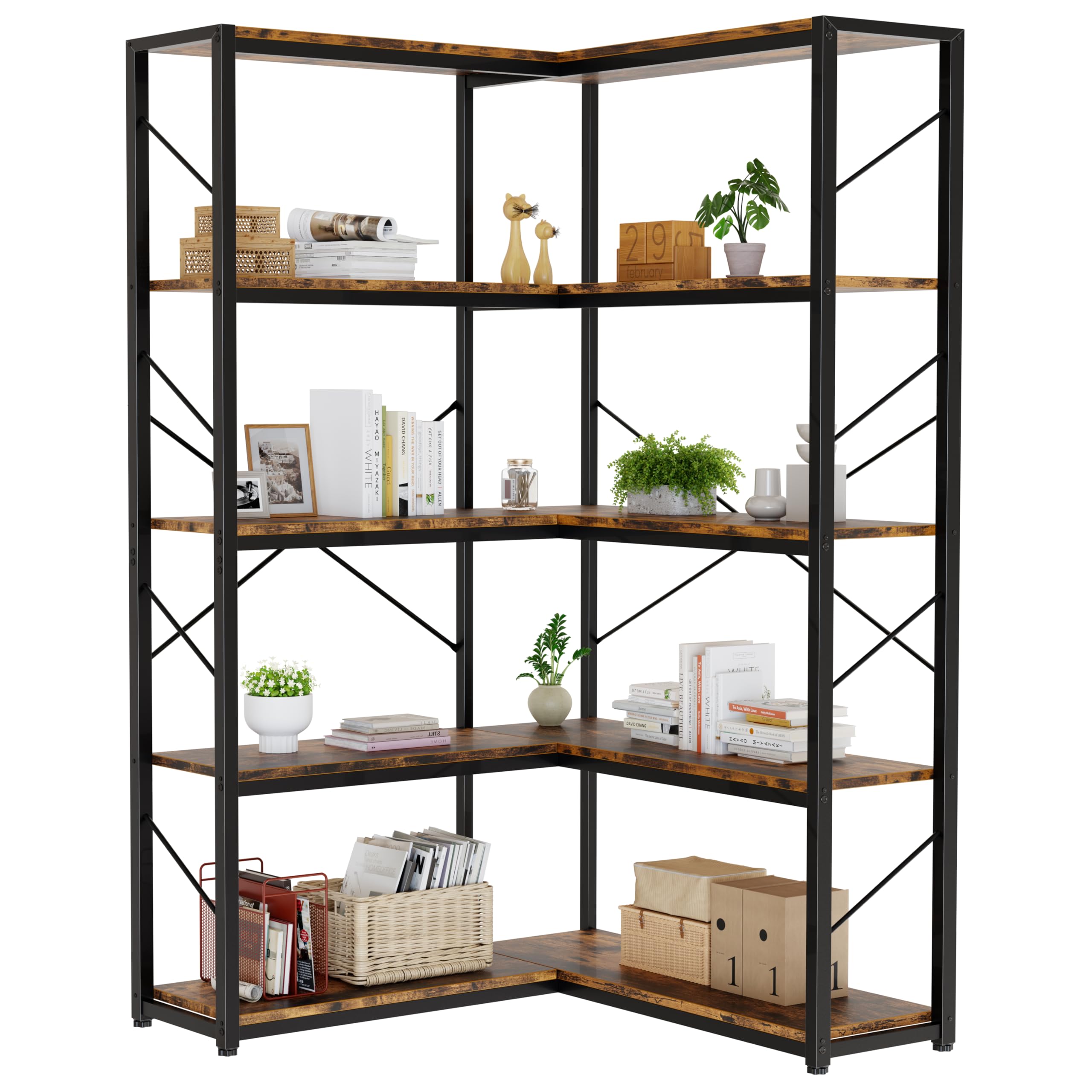 5 Tier L-Shaped Corner Bookshelf