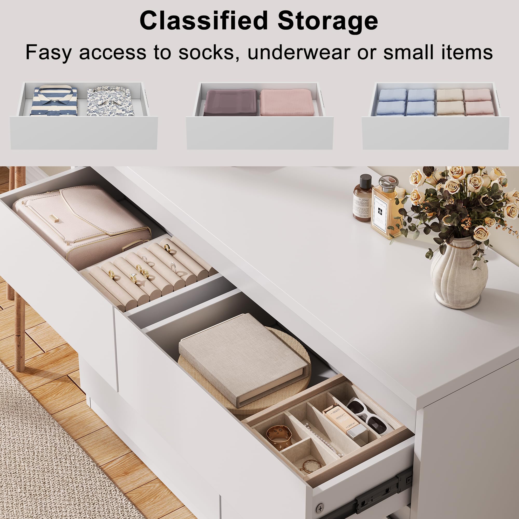 Modern White 8 Drawer Dresser