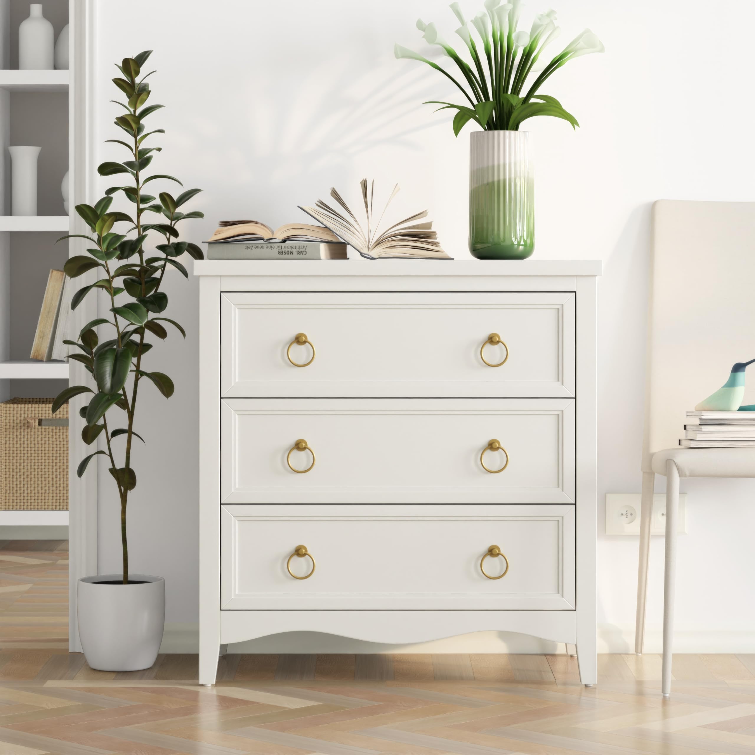 3-Drawer Dresser Chest with Bronze Ring Handles