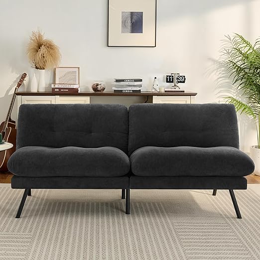 Convertible Faux Leather Futon Sofa Bed with Memory Foam