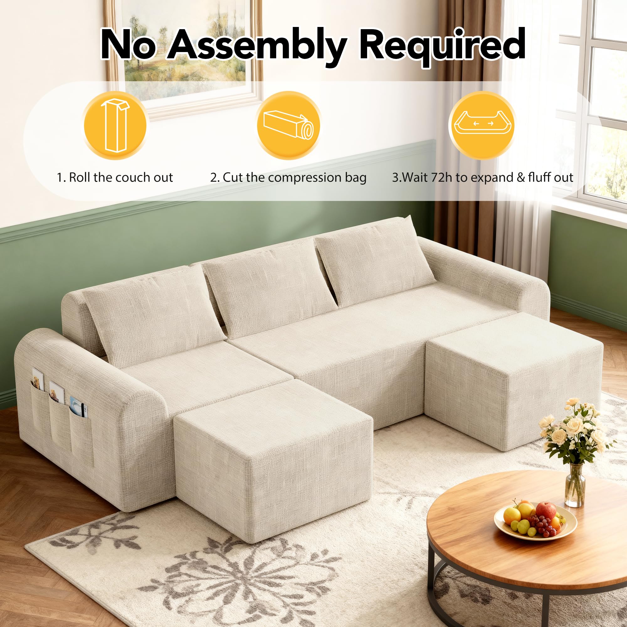 Cloud Sectional Couch with Ottoman and Pillows