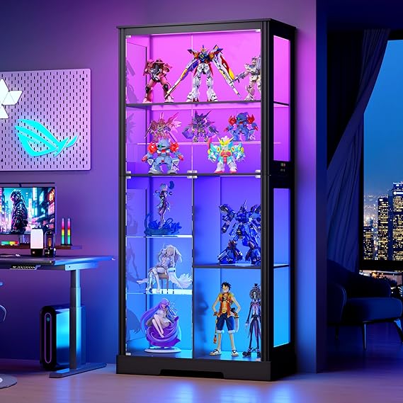 LED Display Cabinet with Glass Doors and Adjustable Shelves