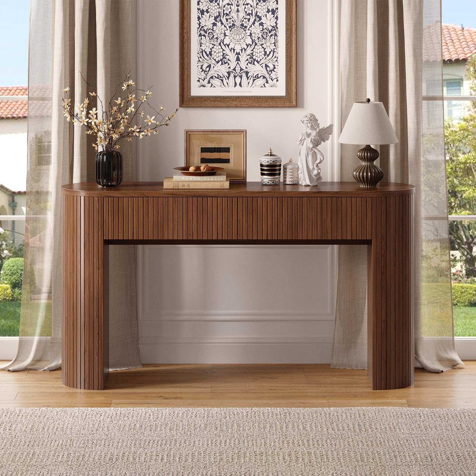 55 Inch Console Table with 2 Drawers and Fluted Design