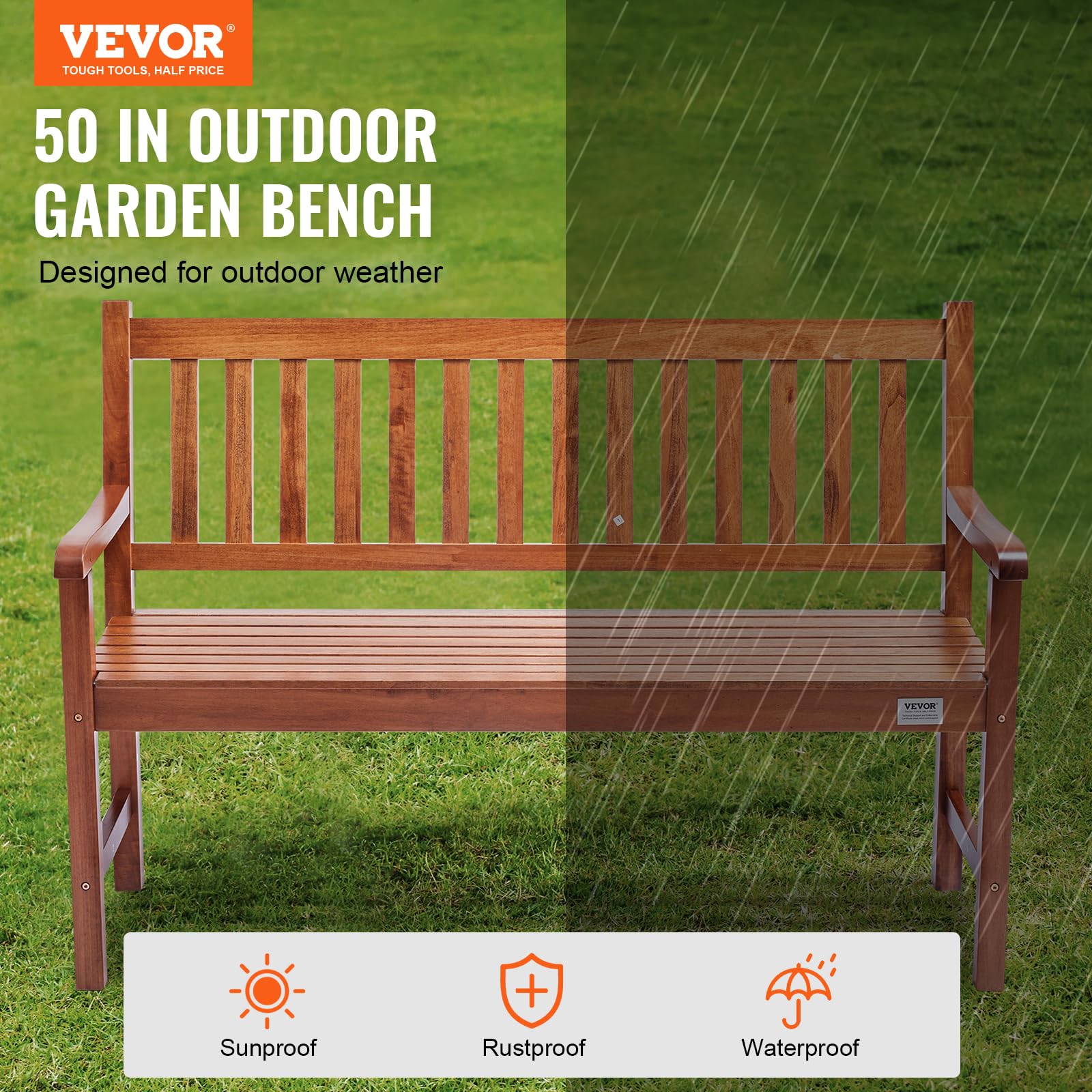 Wood Outdoor Garden Bench 2-Person with Backrest