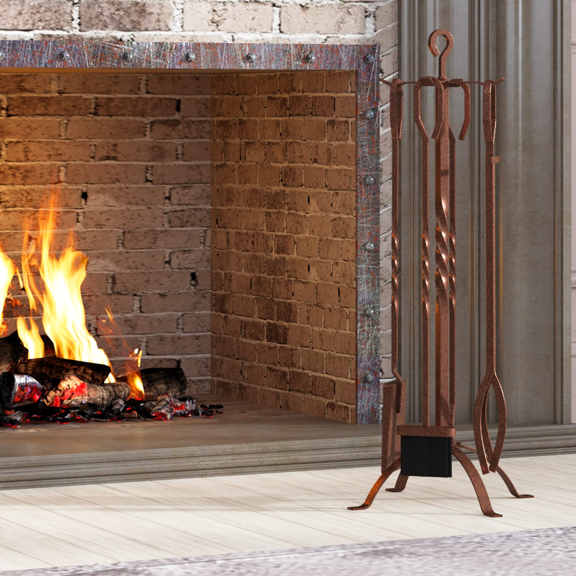 5-Piece Fireplace Tool Set with Stand