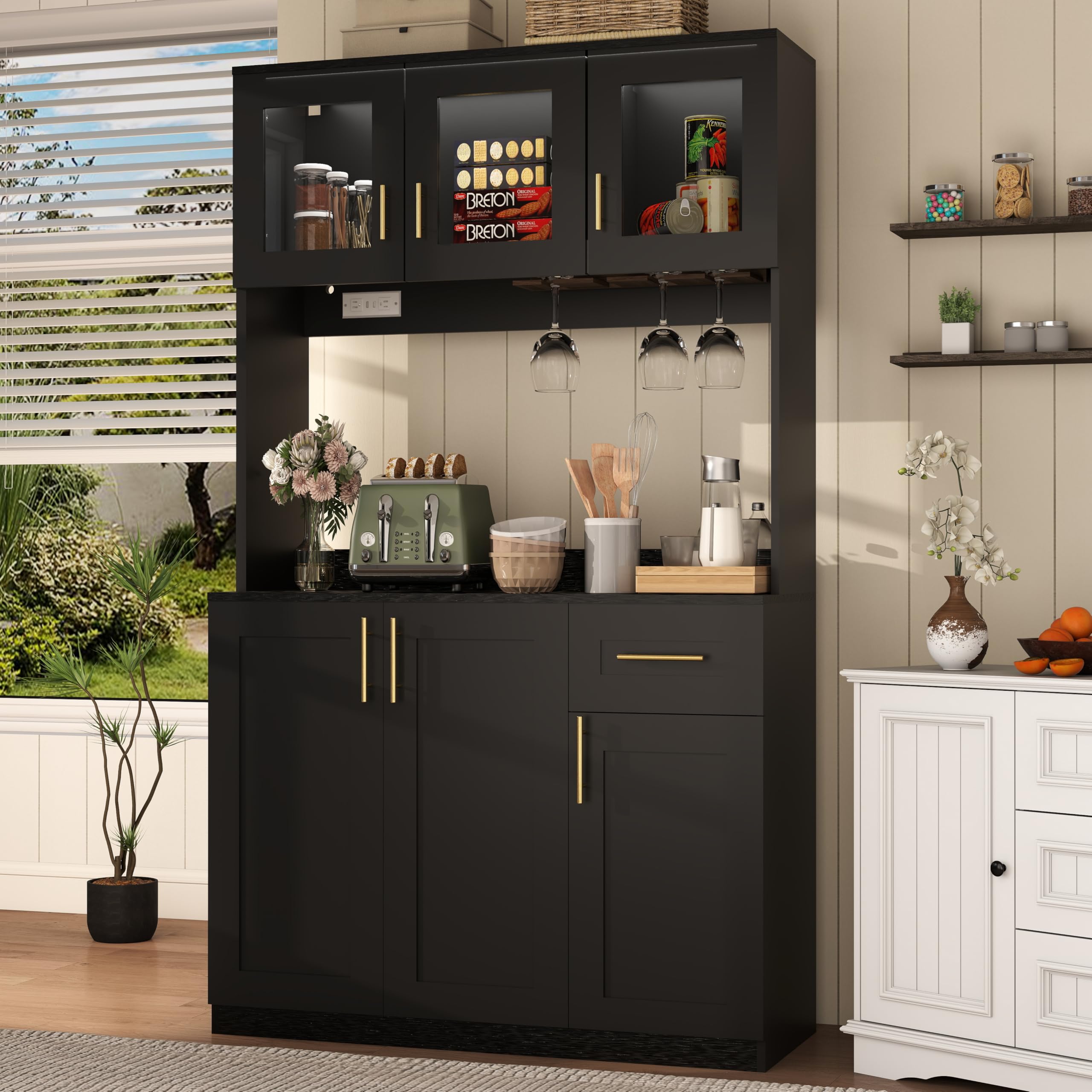 Tall Kitchen Pantry Cabinet with Hutch