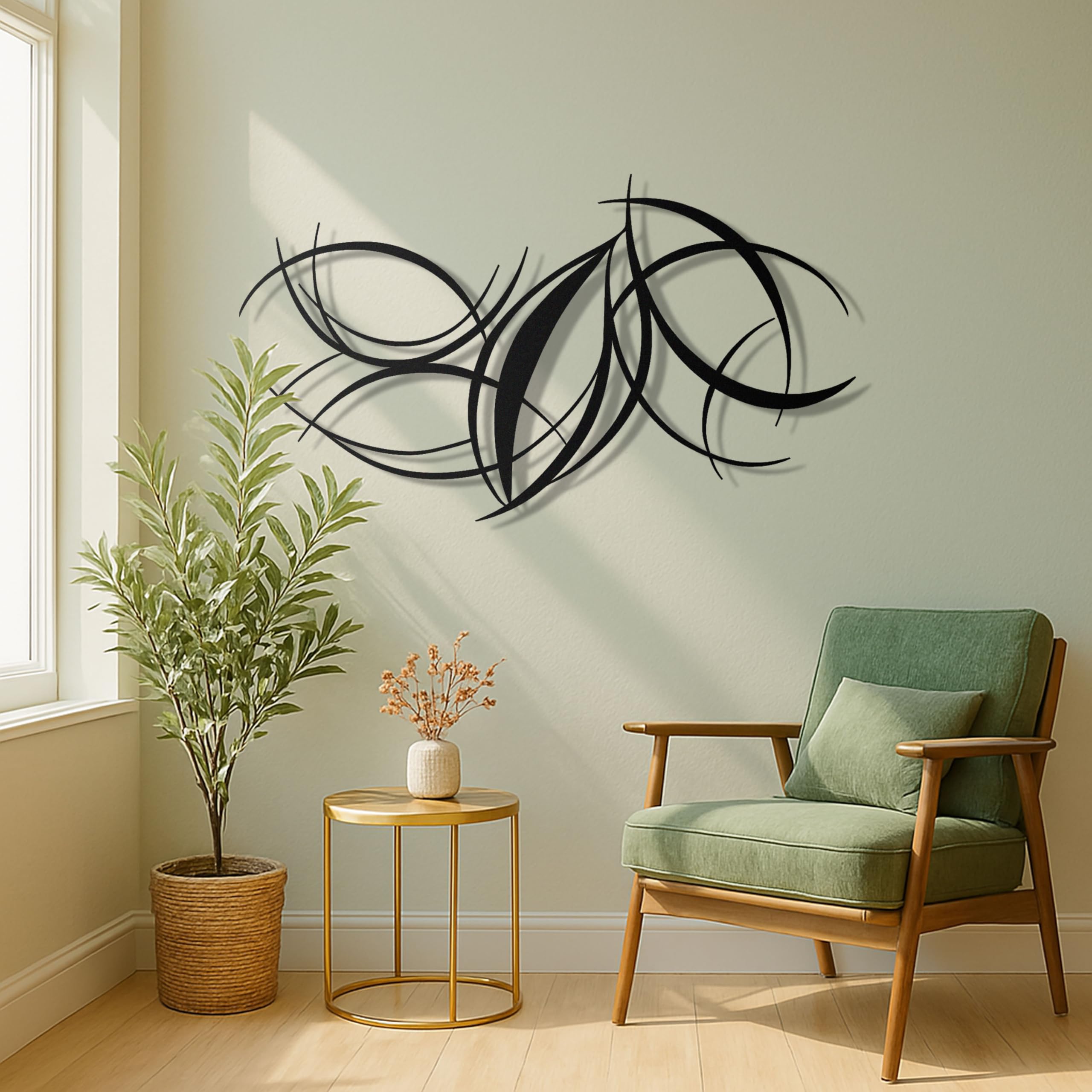 Modern Abstract Metal Wall Art - Black Curved Lines Sculpture